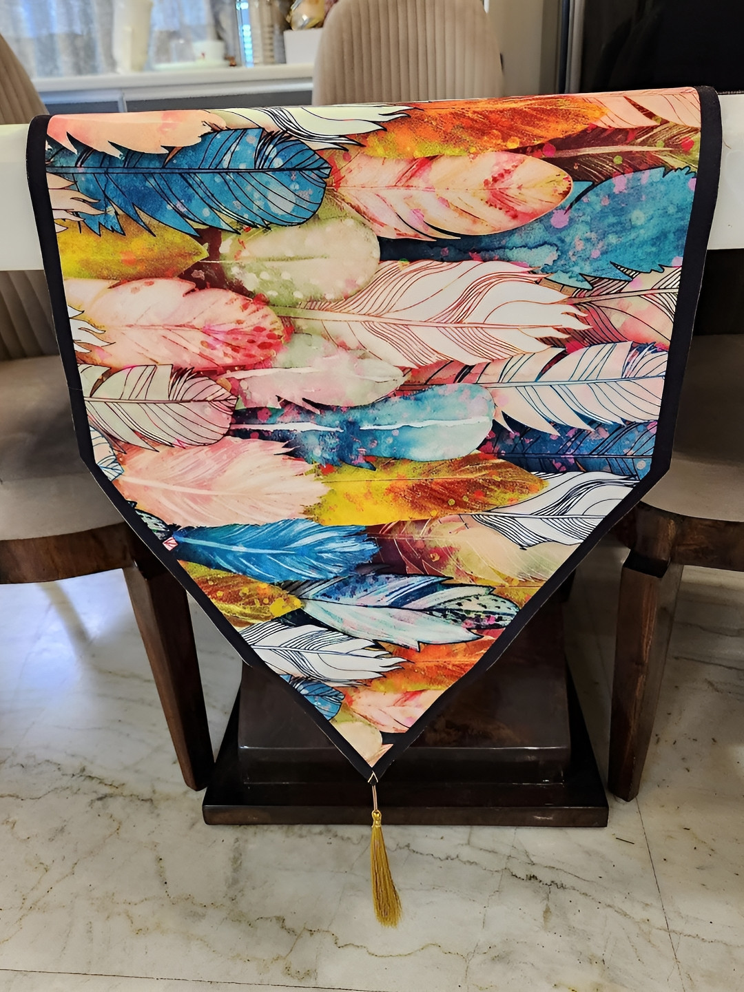 MONKDECOR Yellow & Blue 5D Printed Velvet Table Runner