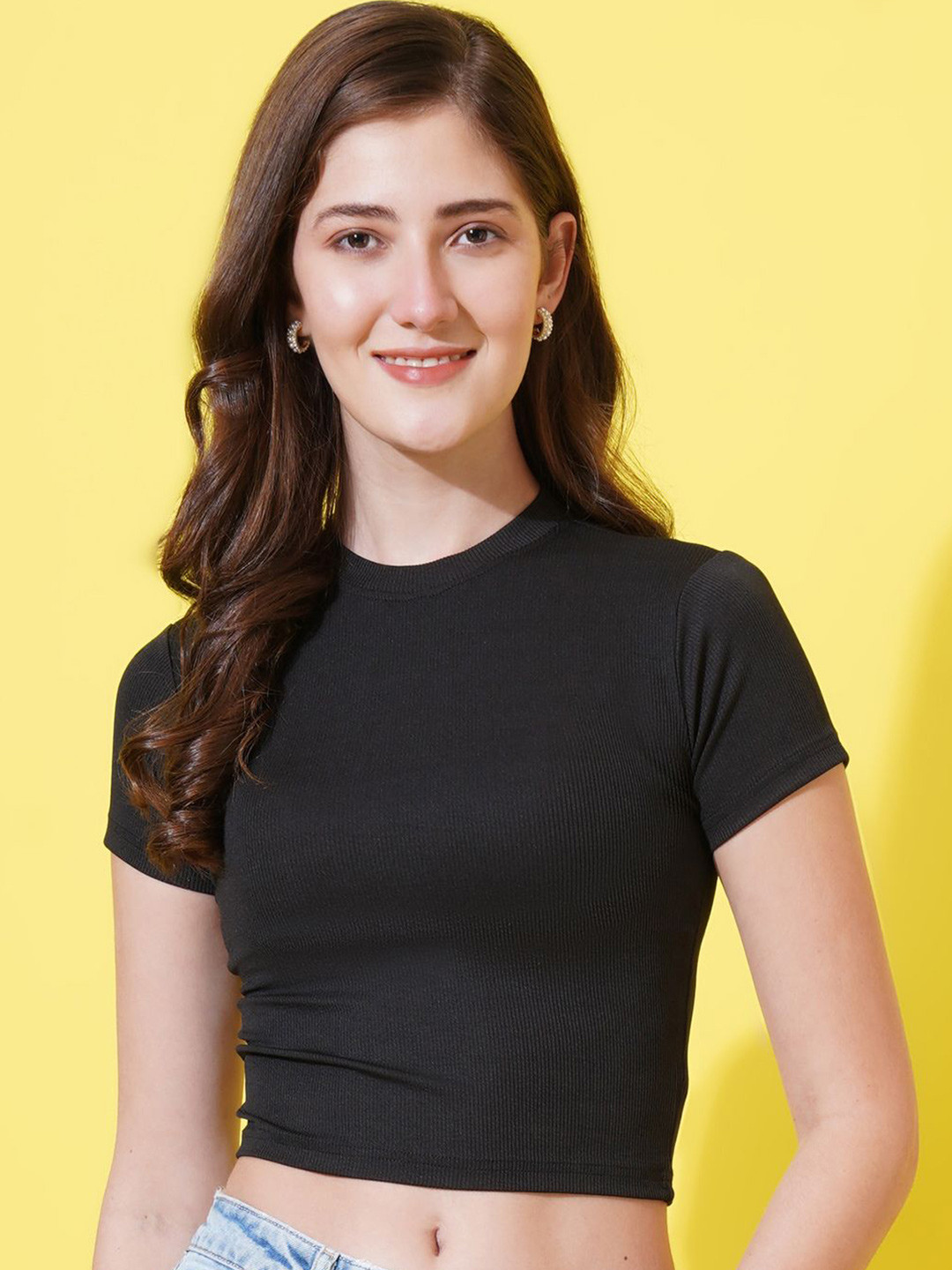 U&F Round Neck Fitted Crop Top