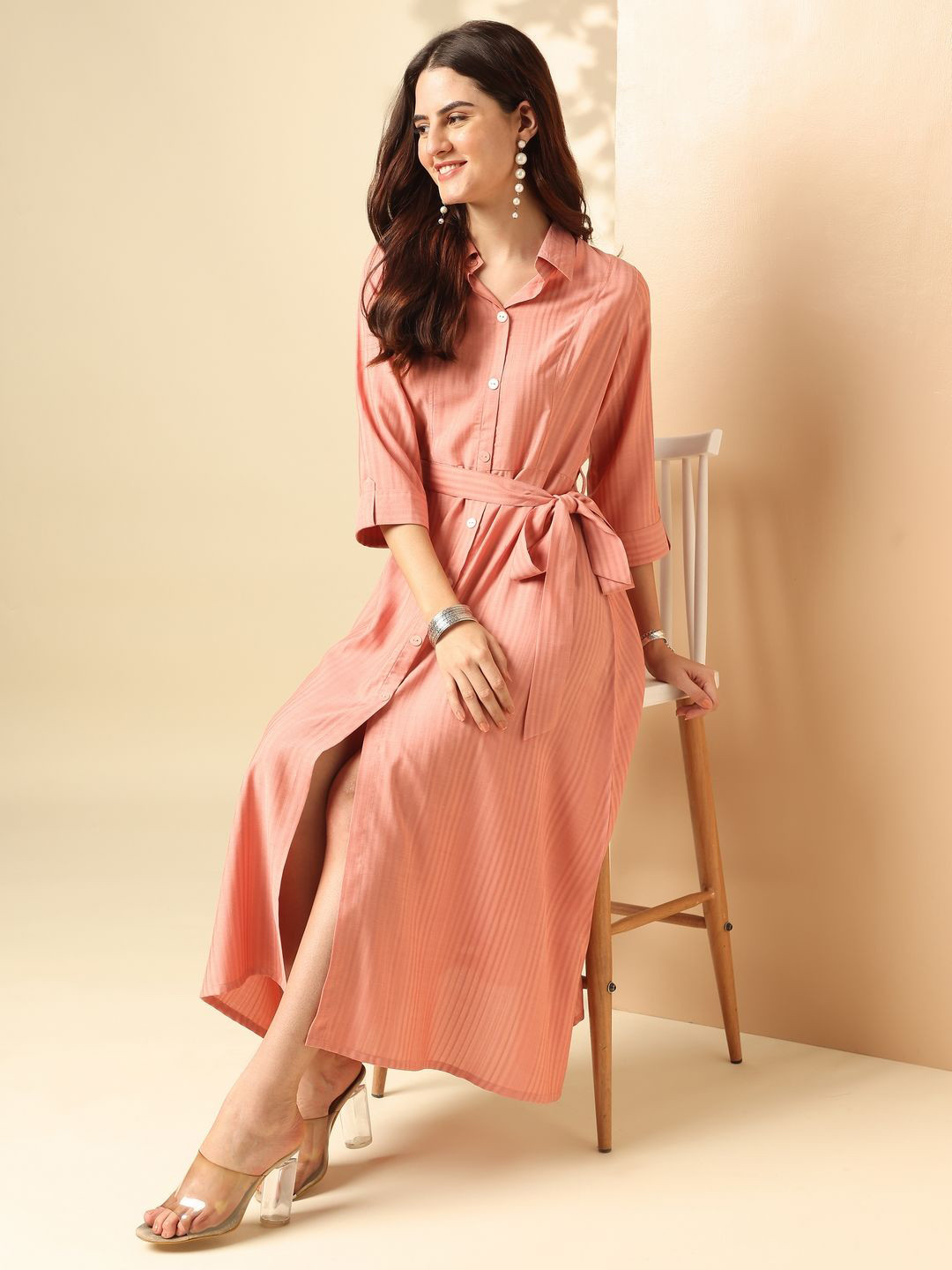 Anouk Pink Shirt Midi Dress
