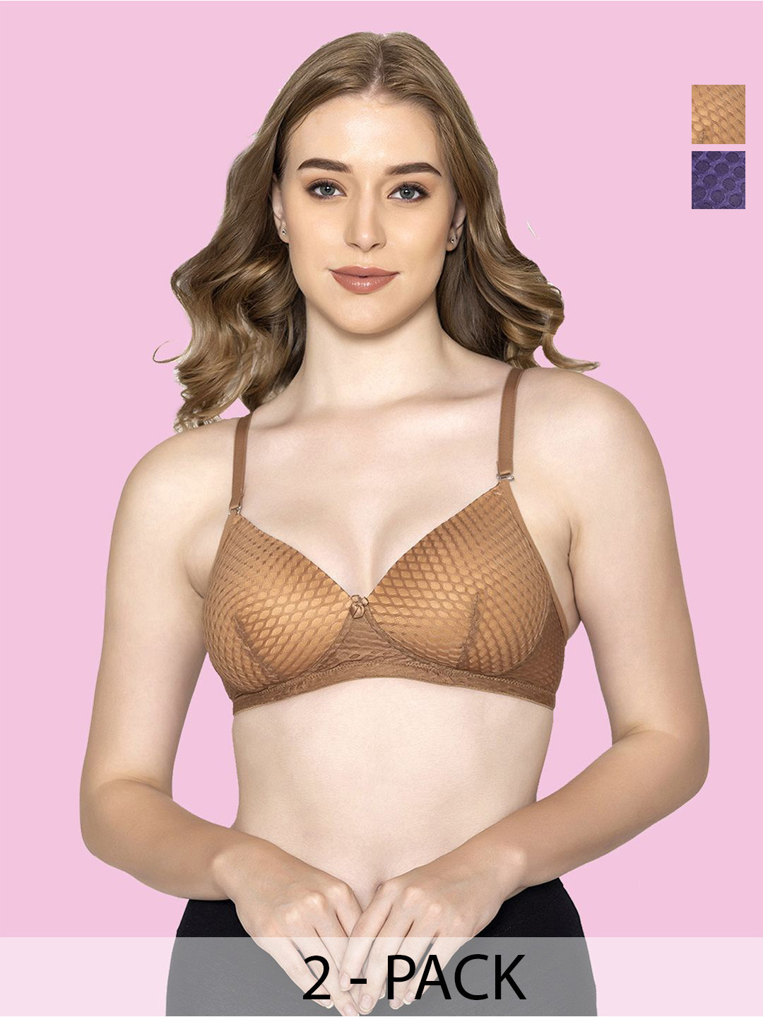 B'ZAR Pack Of 2 Self Design Full Coverage Lightly Padded Everyday Bras & All Day Comfort