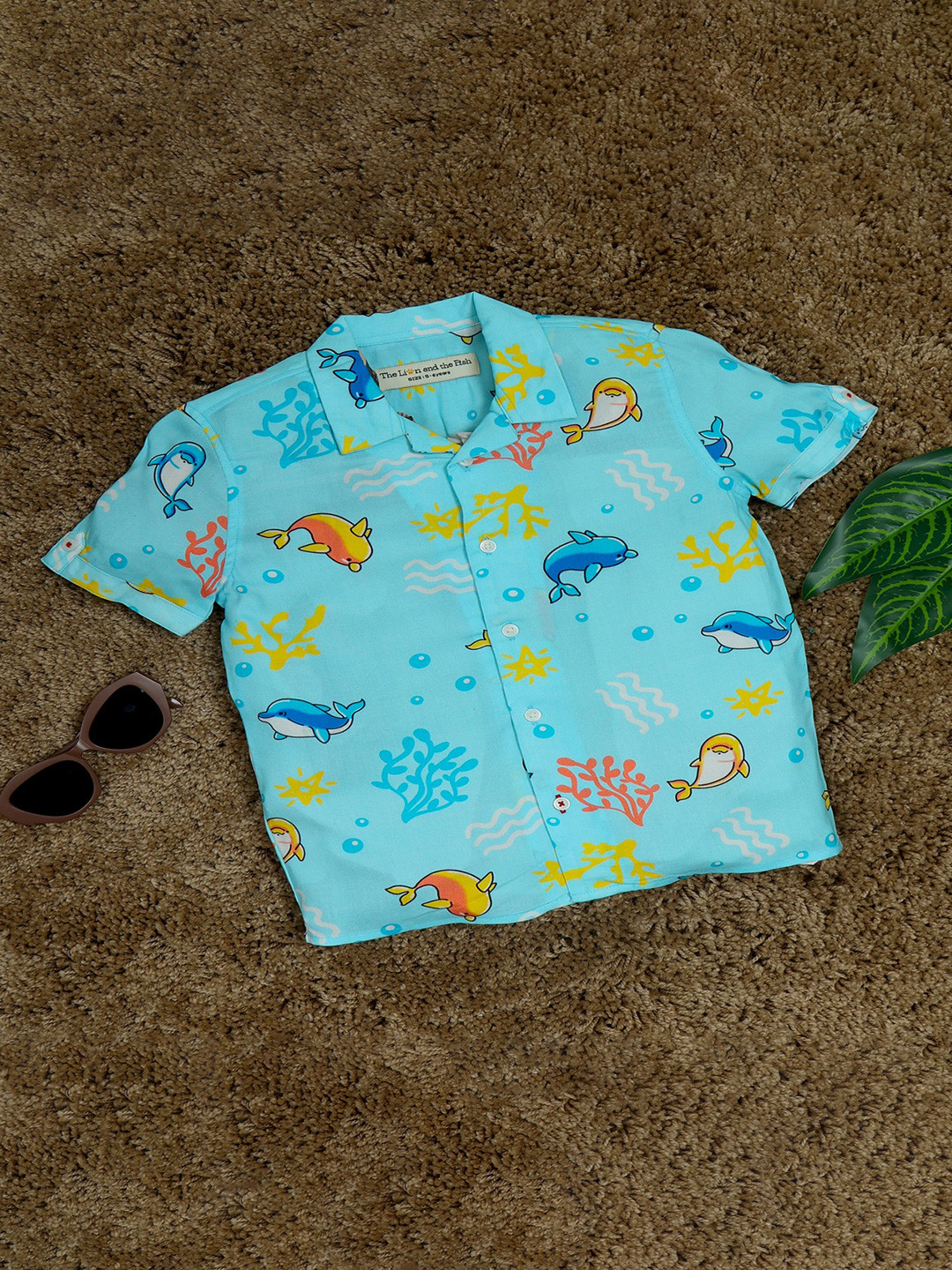 The Lion and The Fish Boys Relaxed Fit Dolphine Printed Cuban Collar Shirt