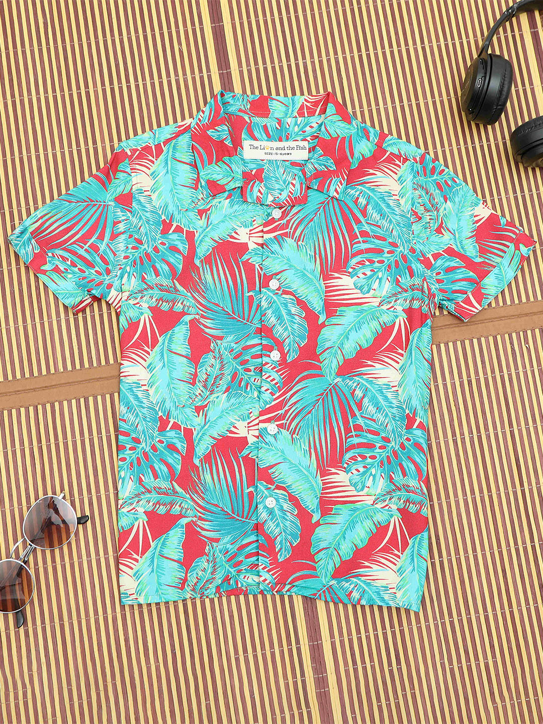 The Lion and The Fish Boys Relaxed Fit Hawaiian Tropical Cuban Collar Shirt