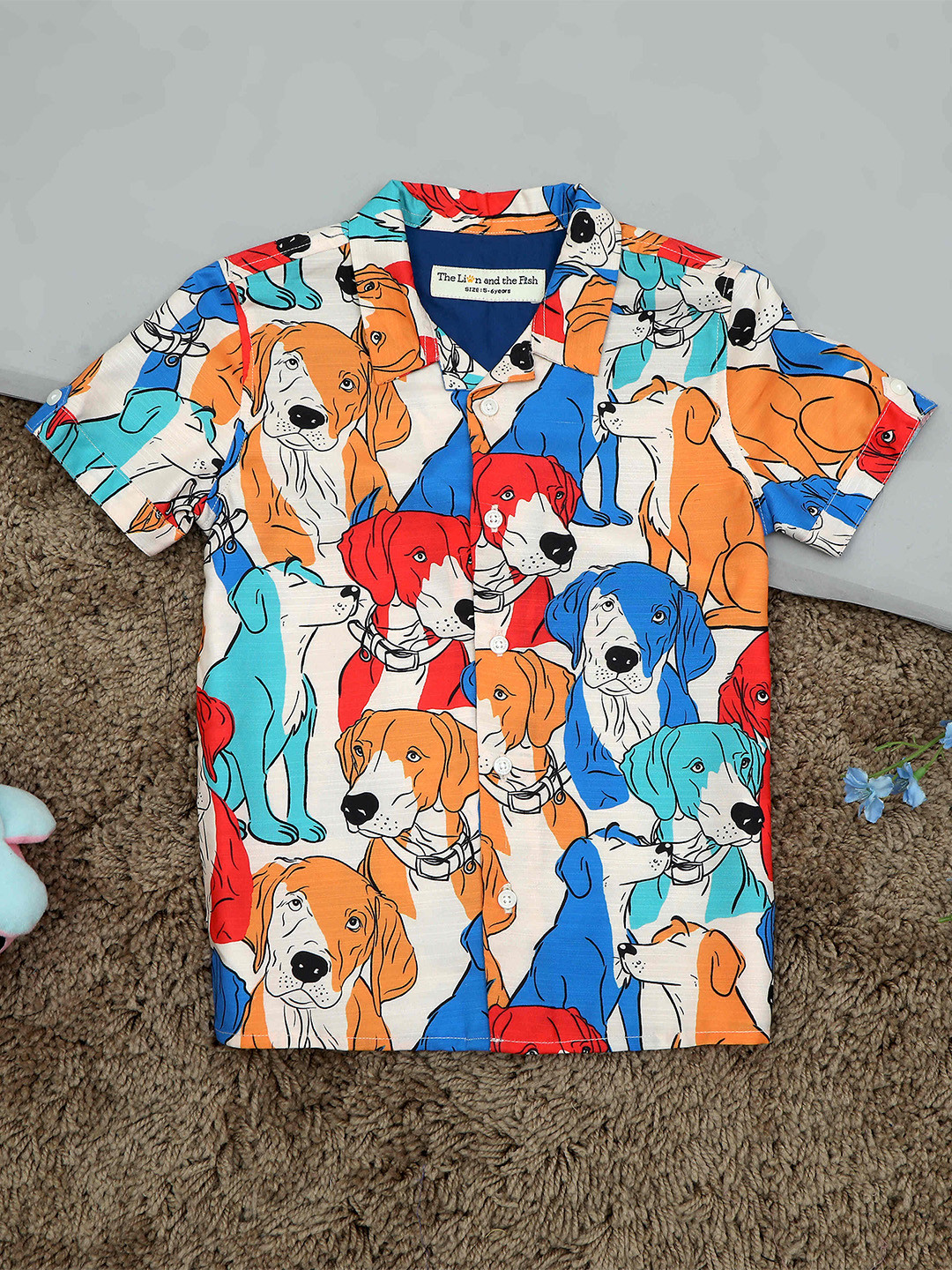 The Lion and The Fish Boys Relaxed Fit Paw Cuban Collar Shirt