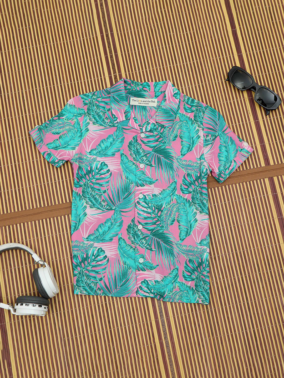 The Lion and The Fish Boys Relaxed Fit Hawaiian Tropical Cuban Collar Shirt