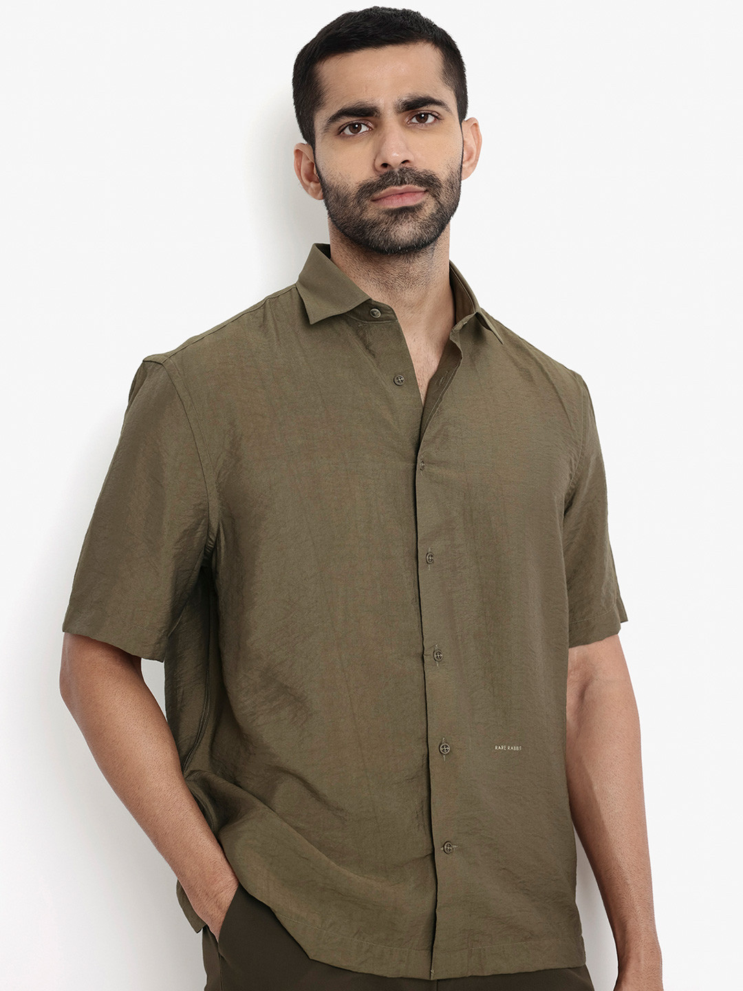 RARE RABBIT Men Hammo Boxy Spread Collar Shirt