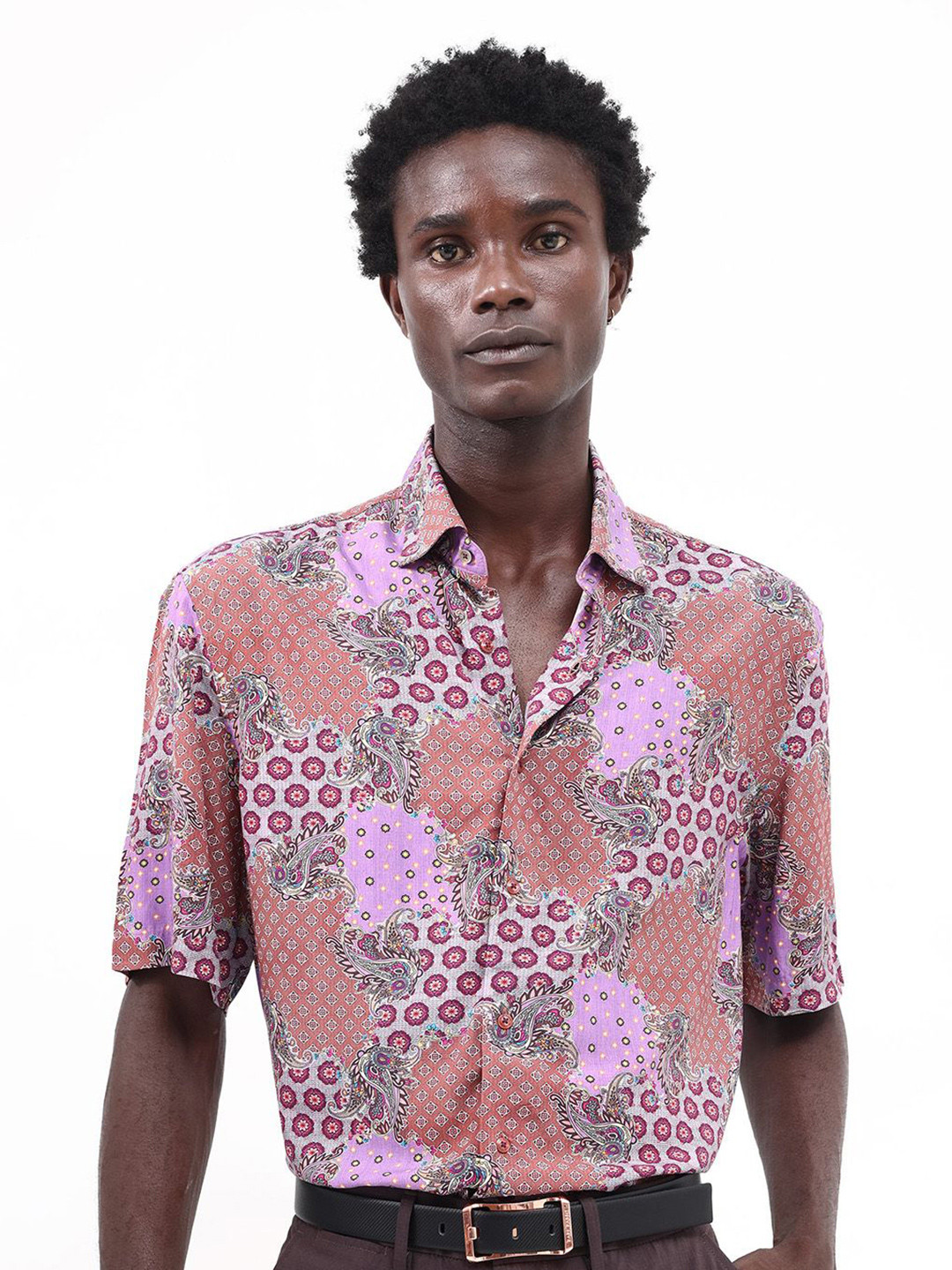 RARE RABBIT Men Onslo Ss Floral Printed Boxy Shirt