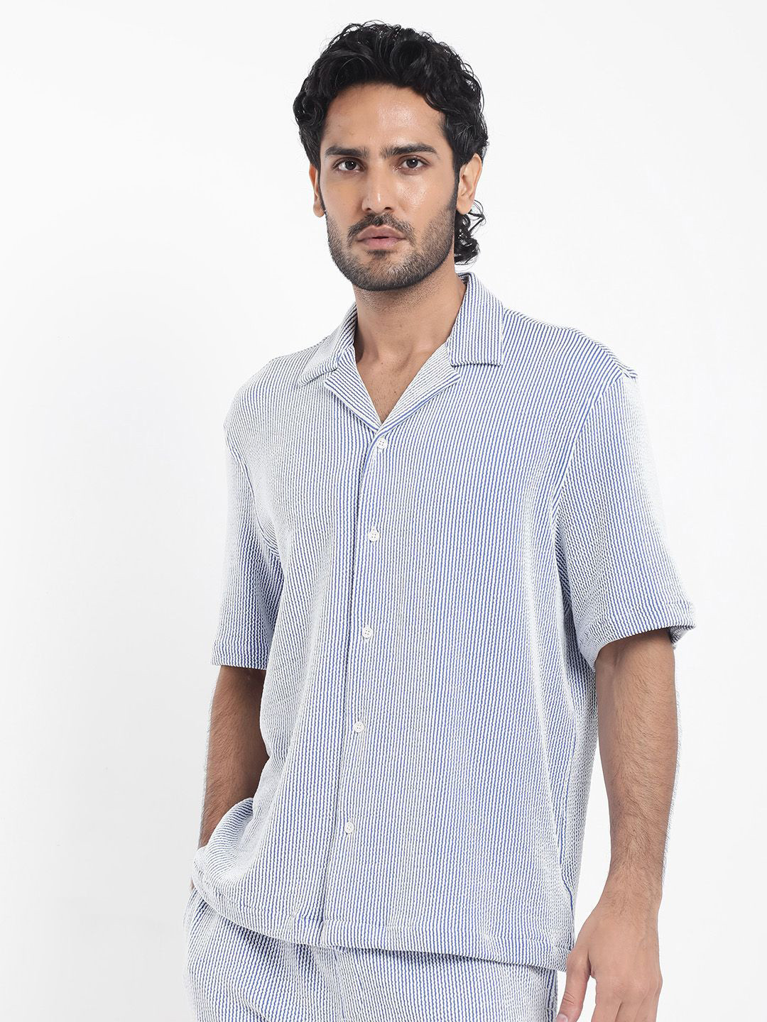 RARE RABBIT Men Zavet-S Striped Boxy Cototn Shirt