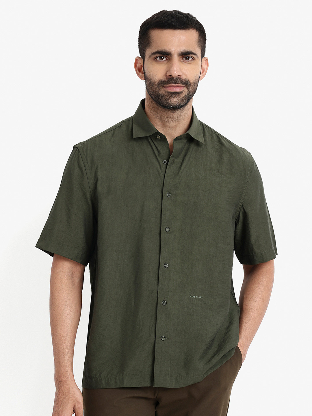 RARE RABBIT Men Hammo Boxy Spread Collar Shirt