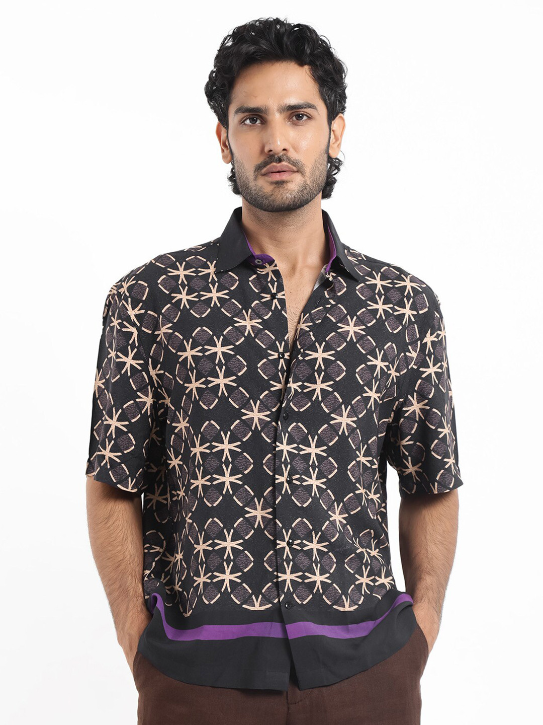 RARE RABBIT Men Lanre Boxy Spread Collar Printed Shirt