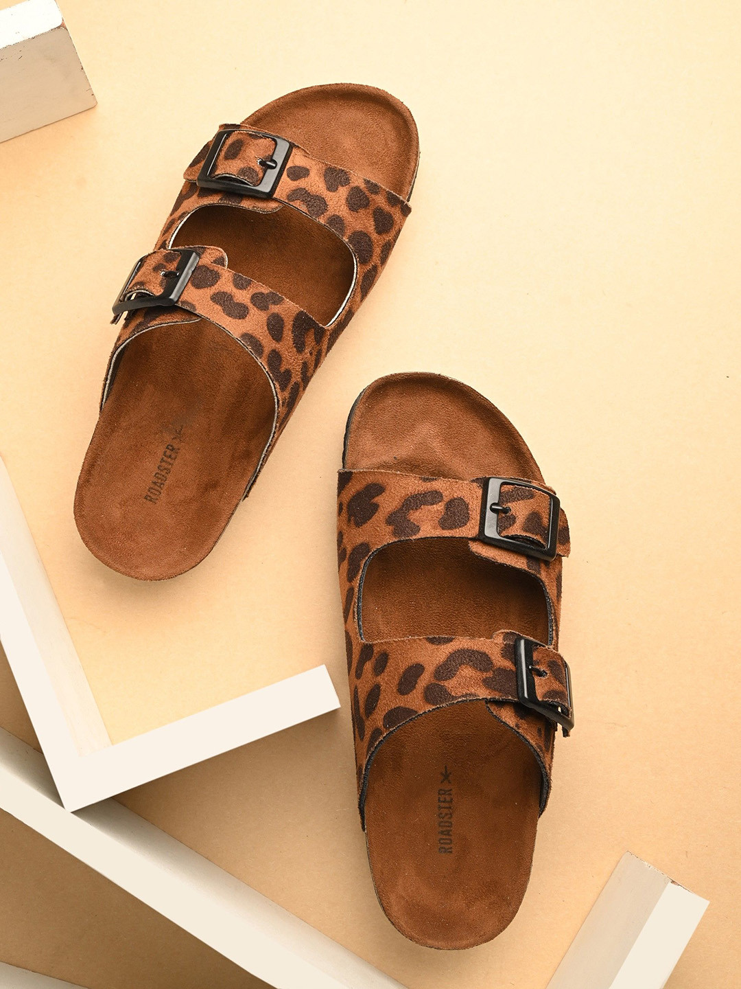 The Roadster Lifestyle Co. Printed Buckles Open Toe Flats