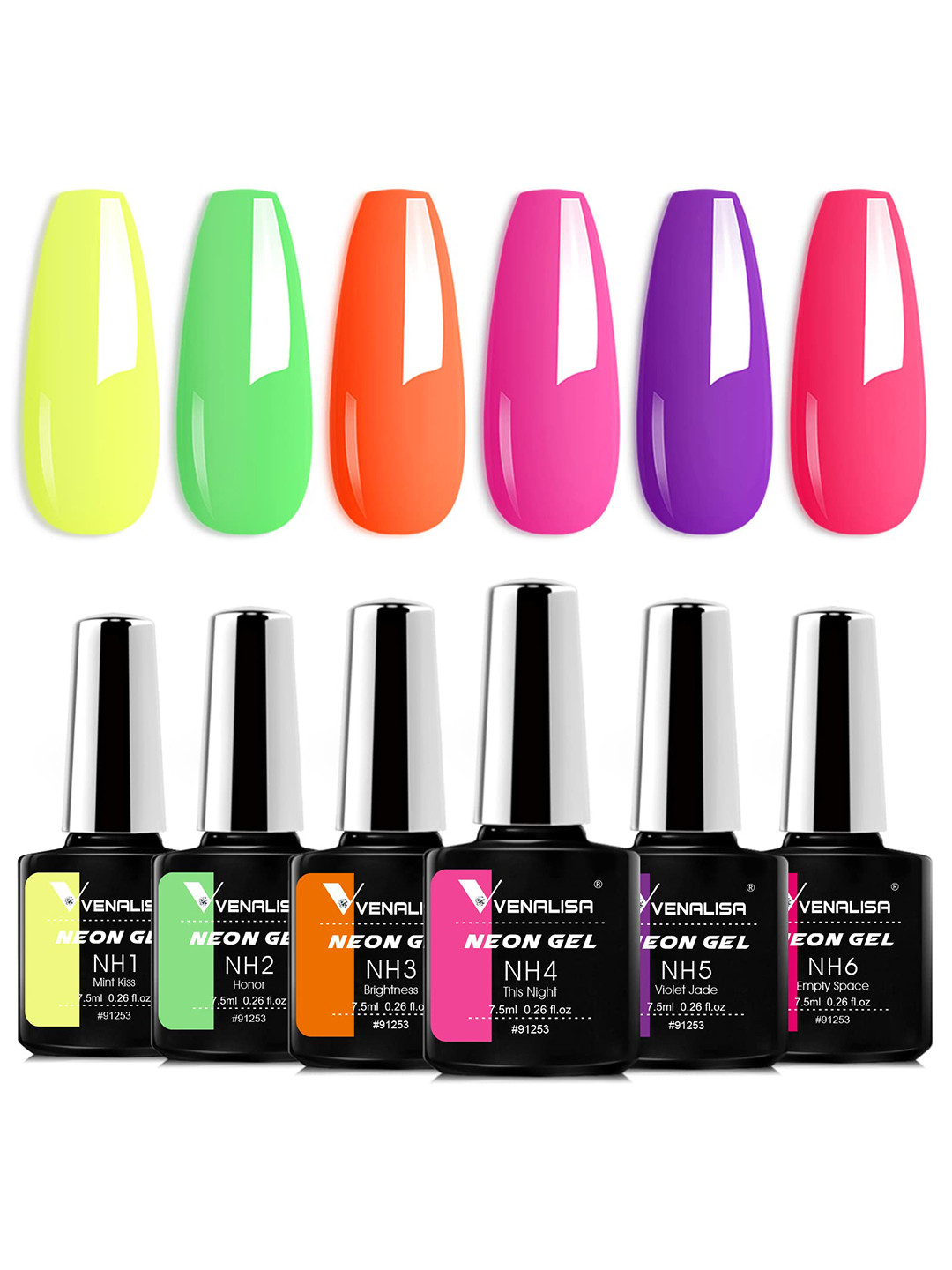 VENALISA Set Of 6 Neon Gel Nail Polish 7.5ml Each - NH01-NH02-NH03-NH04-NH05-NH06