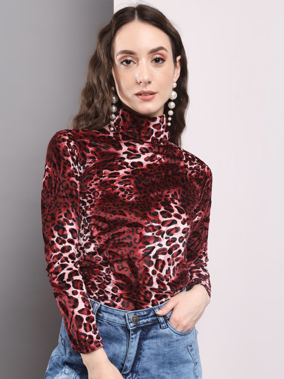 TANDUL Animal Skin printed High Neck Fitted Top