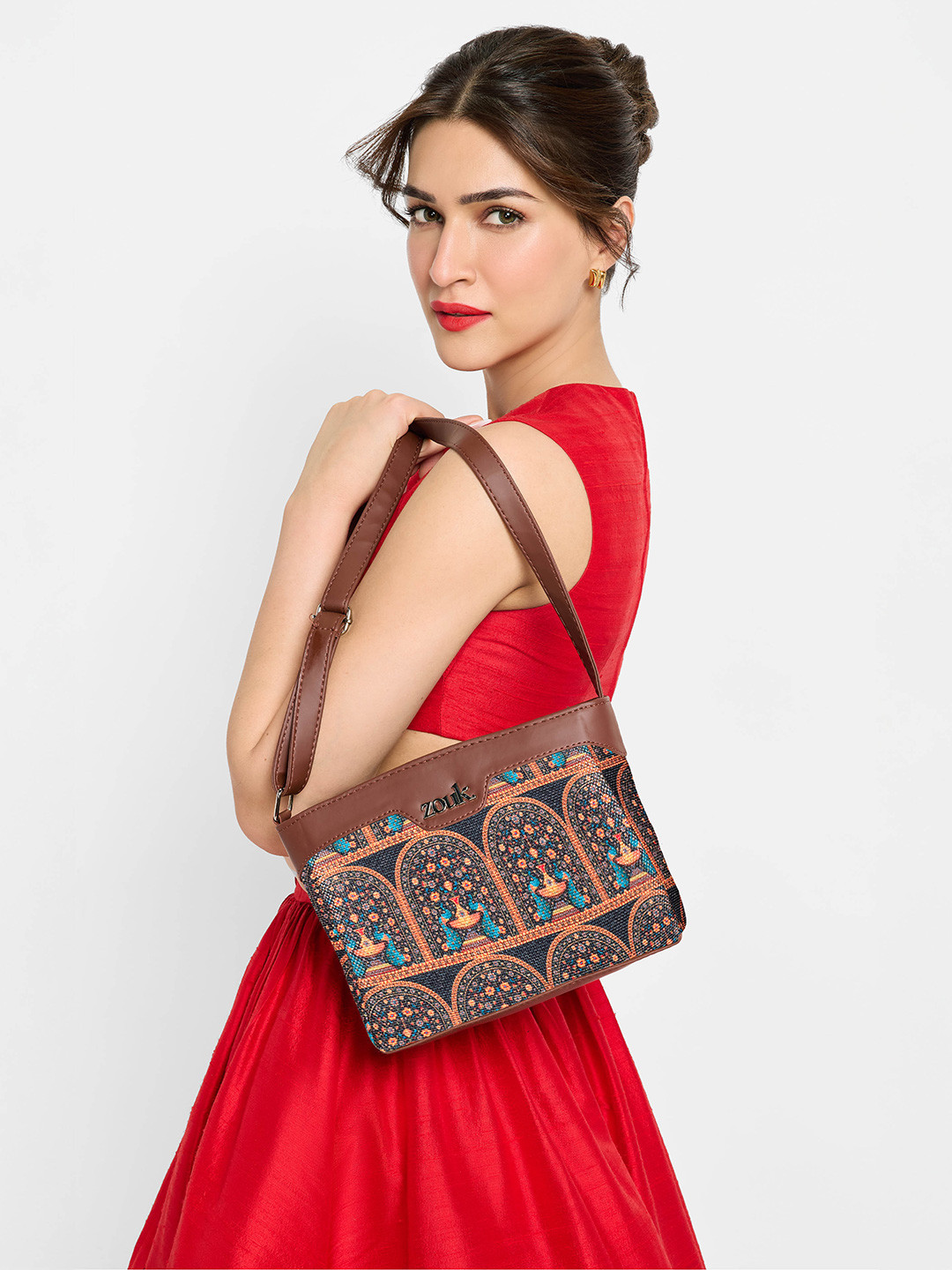 ZOUK Royal Indian Peacock Motif Harmony Printed Structured Sling Bag