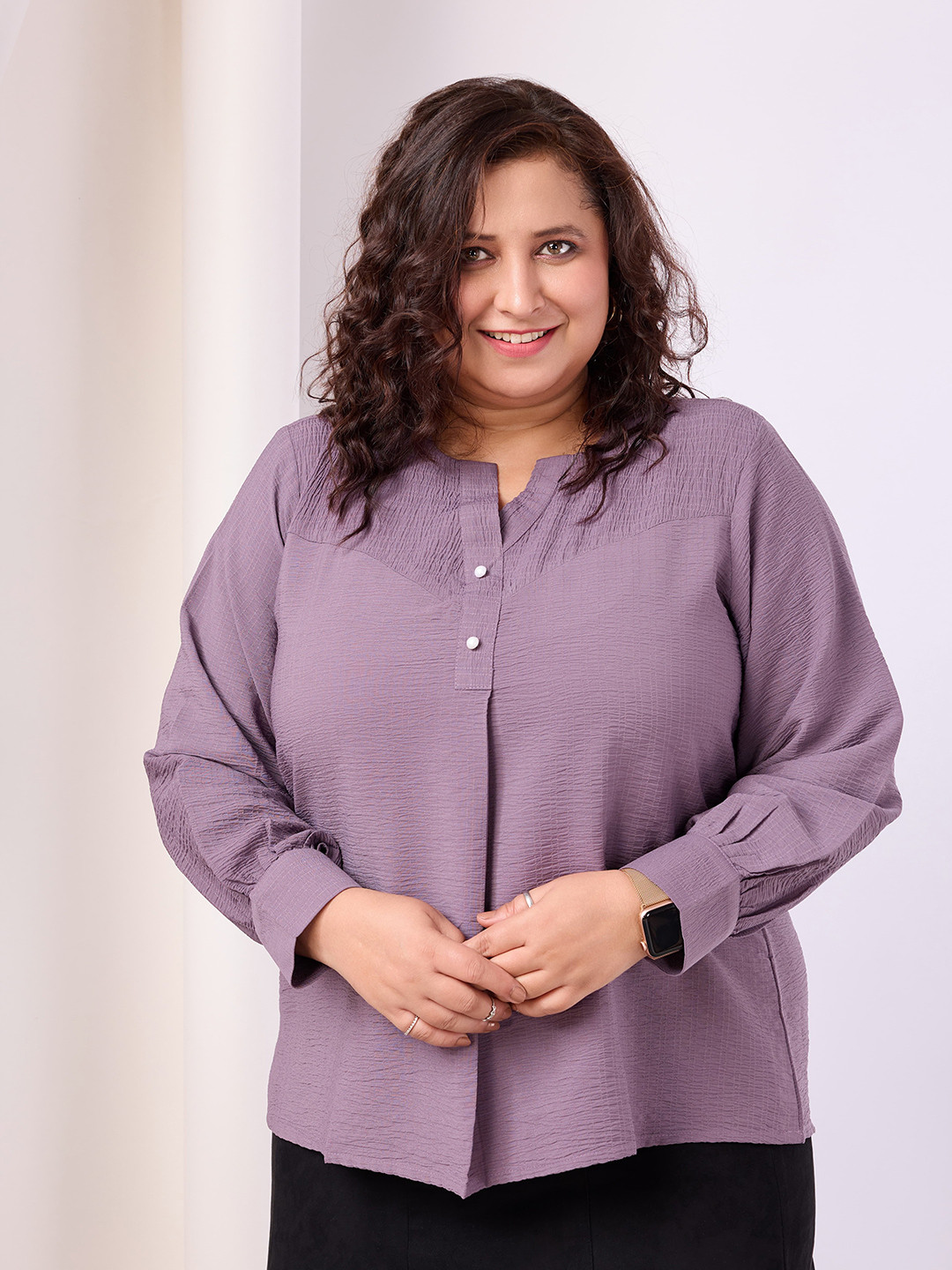 RACHNA Mandarin Collar Shirt Style Top