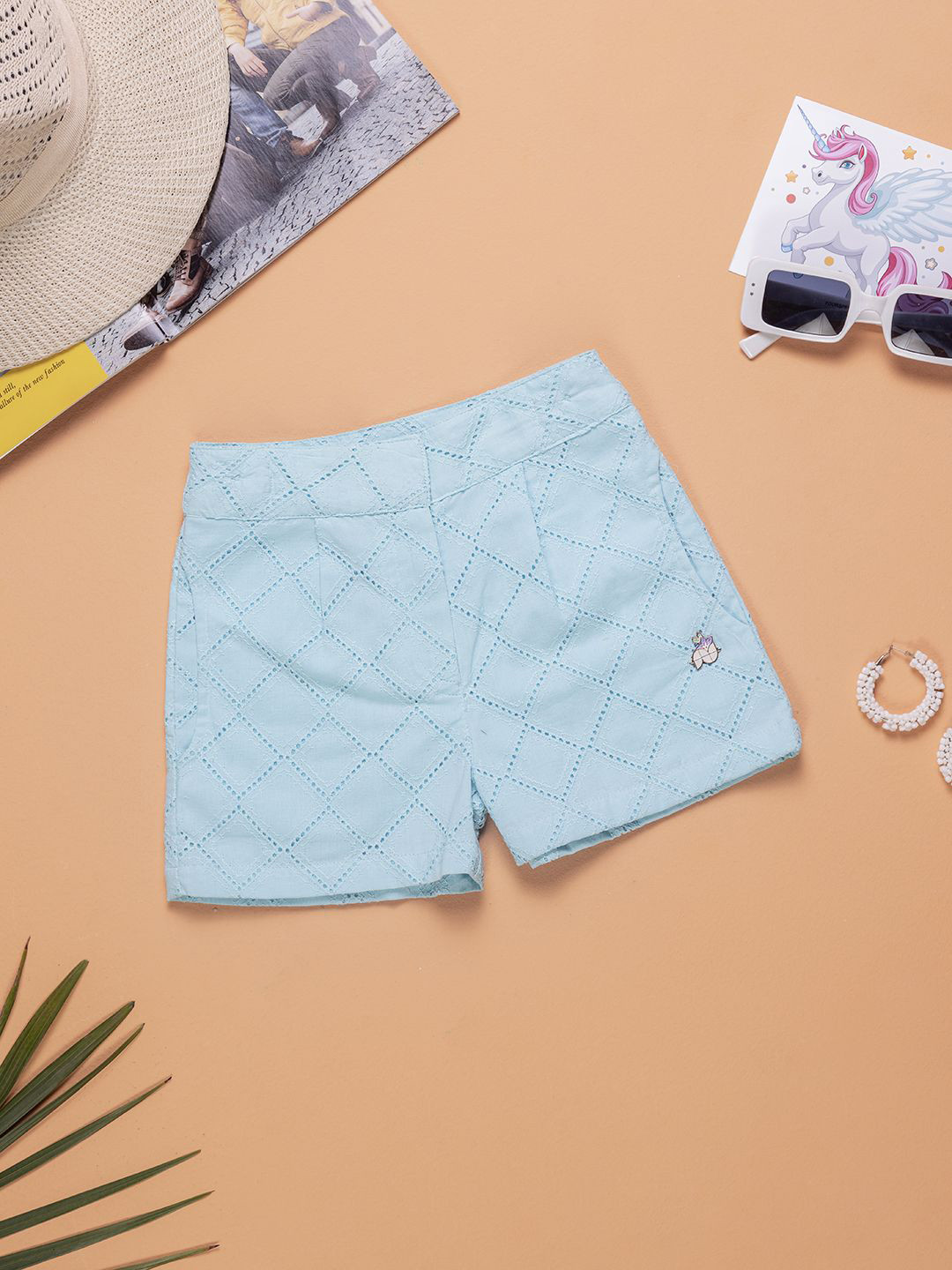 Purple United Kids Girls Self Designed Mid Rise Cotton Shorts