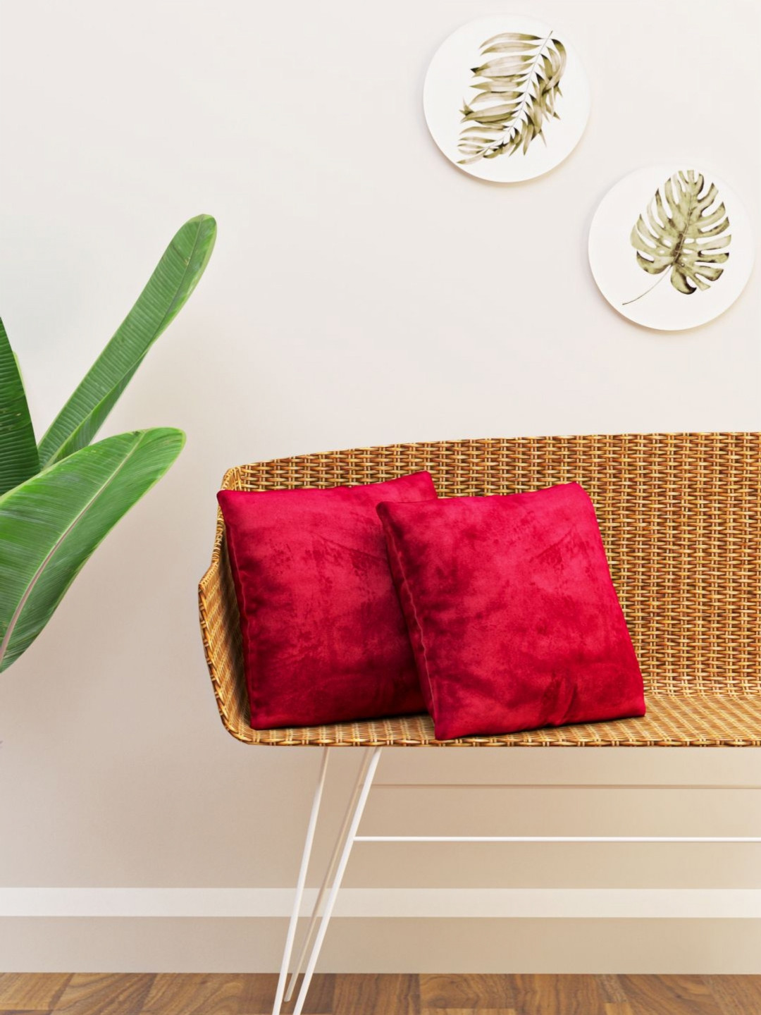 HAPPY HUES Red 2 Pieces Abstract Printed Square Cushion Covers