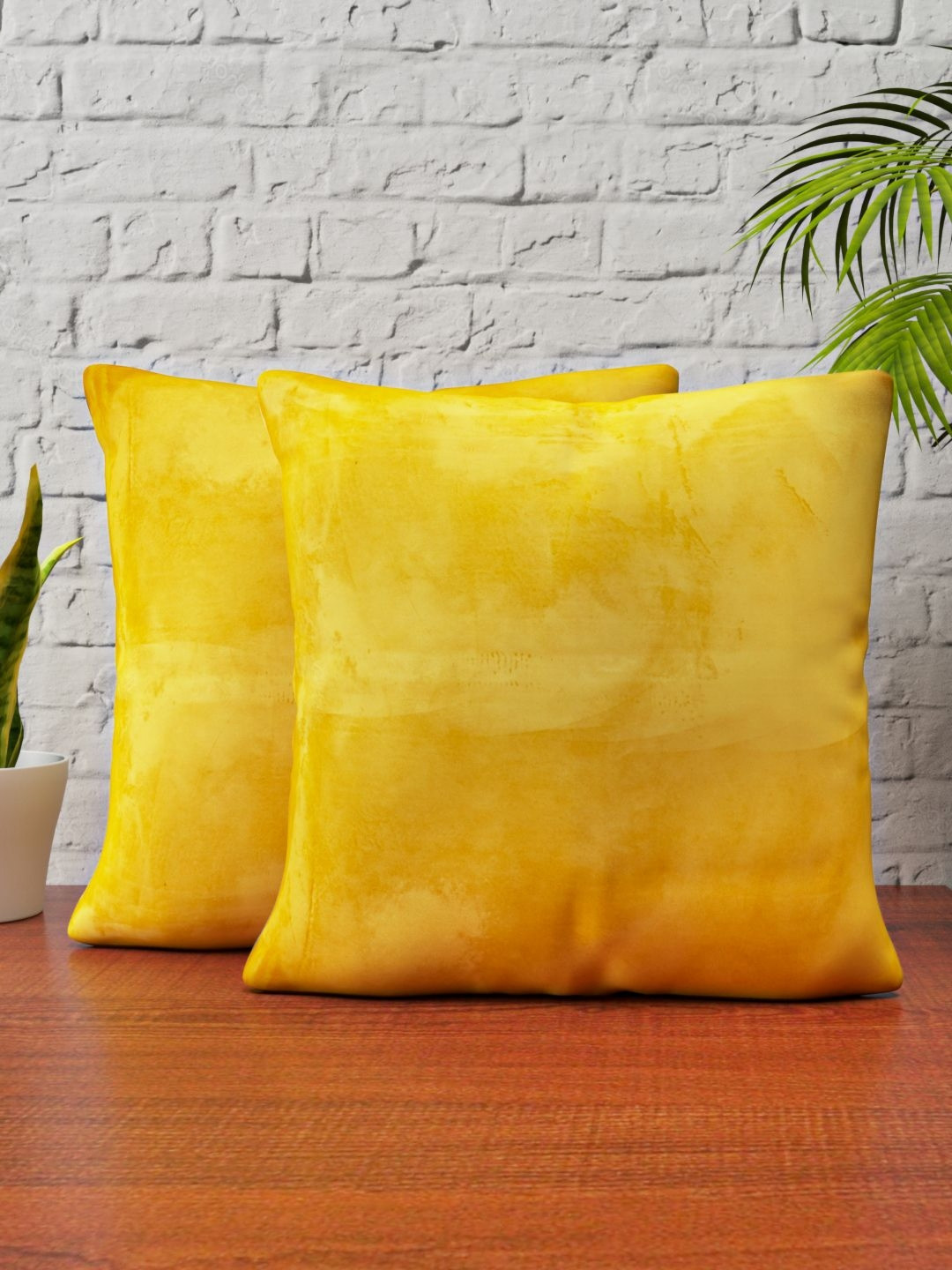 HAPPY HUES Yellow Abstract Printed Square Cushion Cover