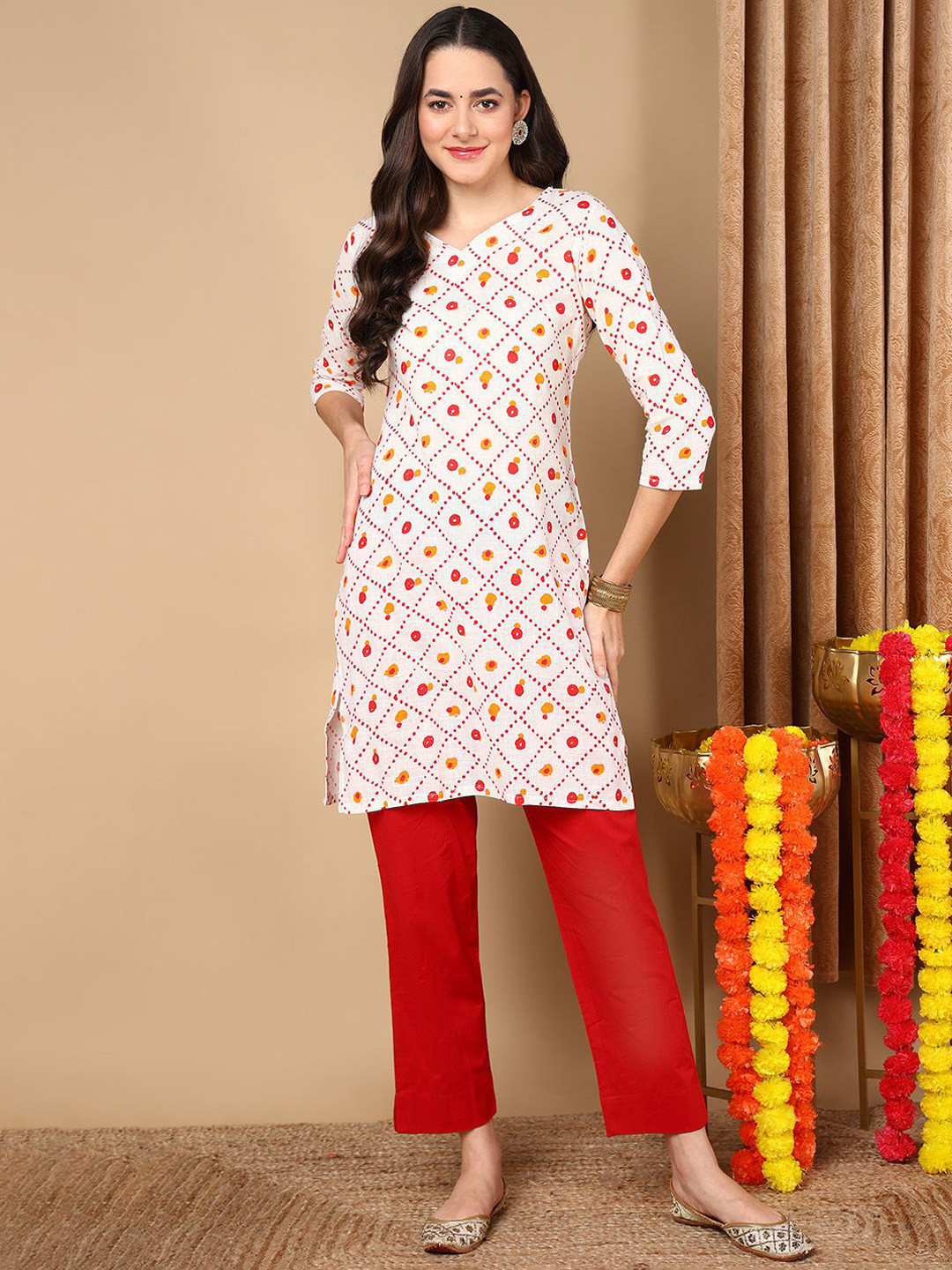 KALINI Geometric Printed Cotton Straight Kurta