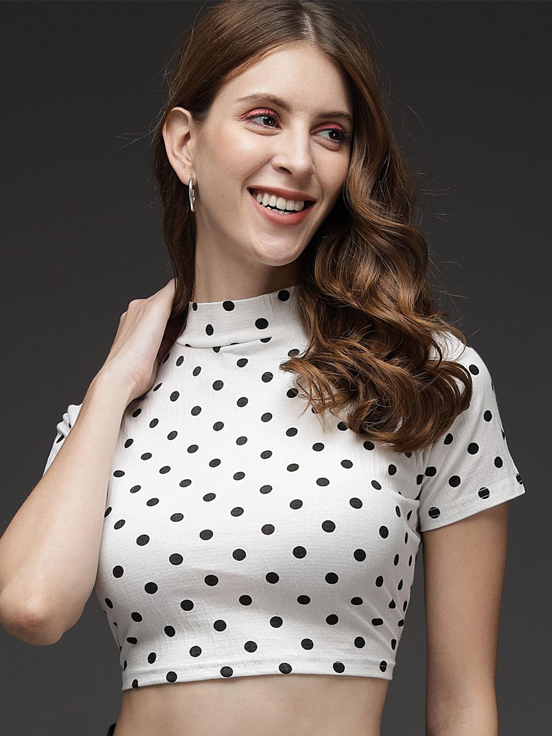 TANDUL Polka Dot Printed Crop Top