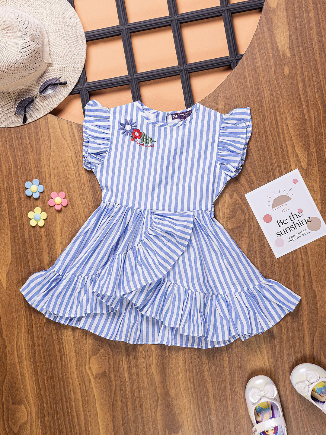 Purple United Kids Girls Striped Cotton Fit & Flare Midi Dress