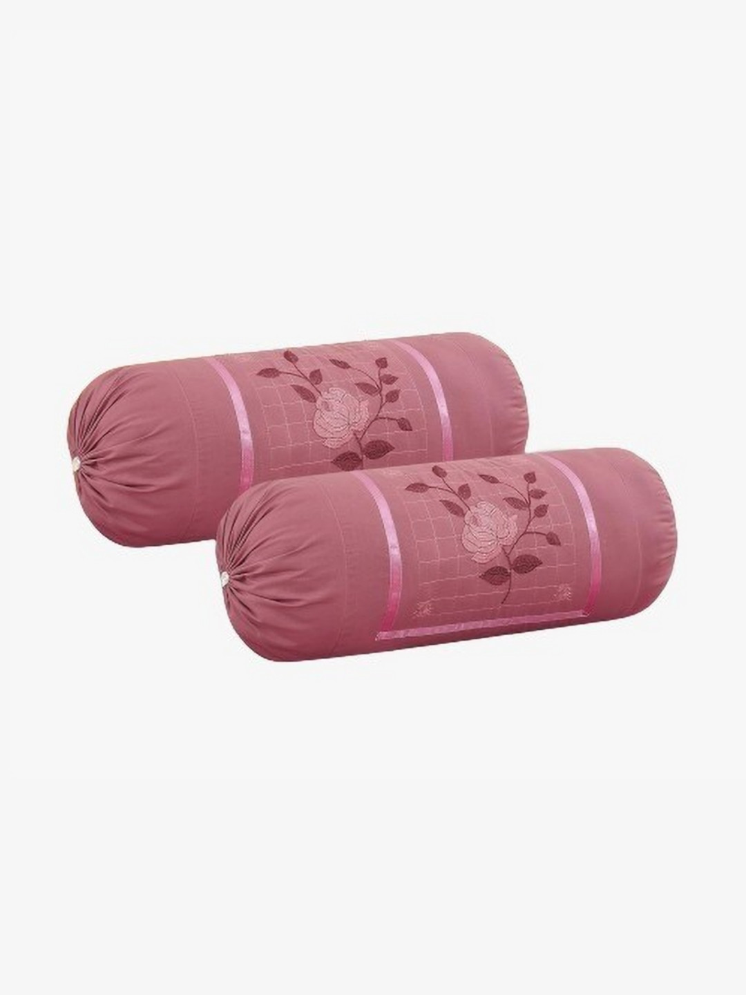 hargunz Lavender-Colored 2 Pieces Floral Embroidered Bolster Covers