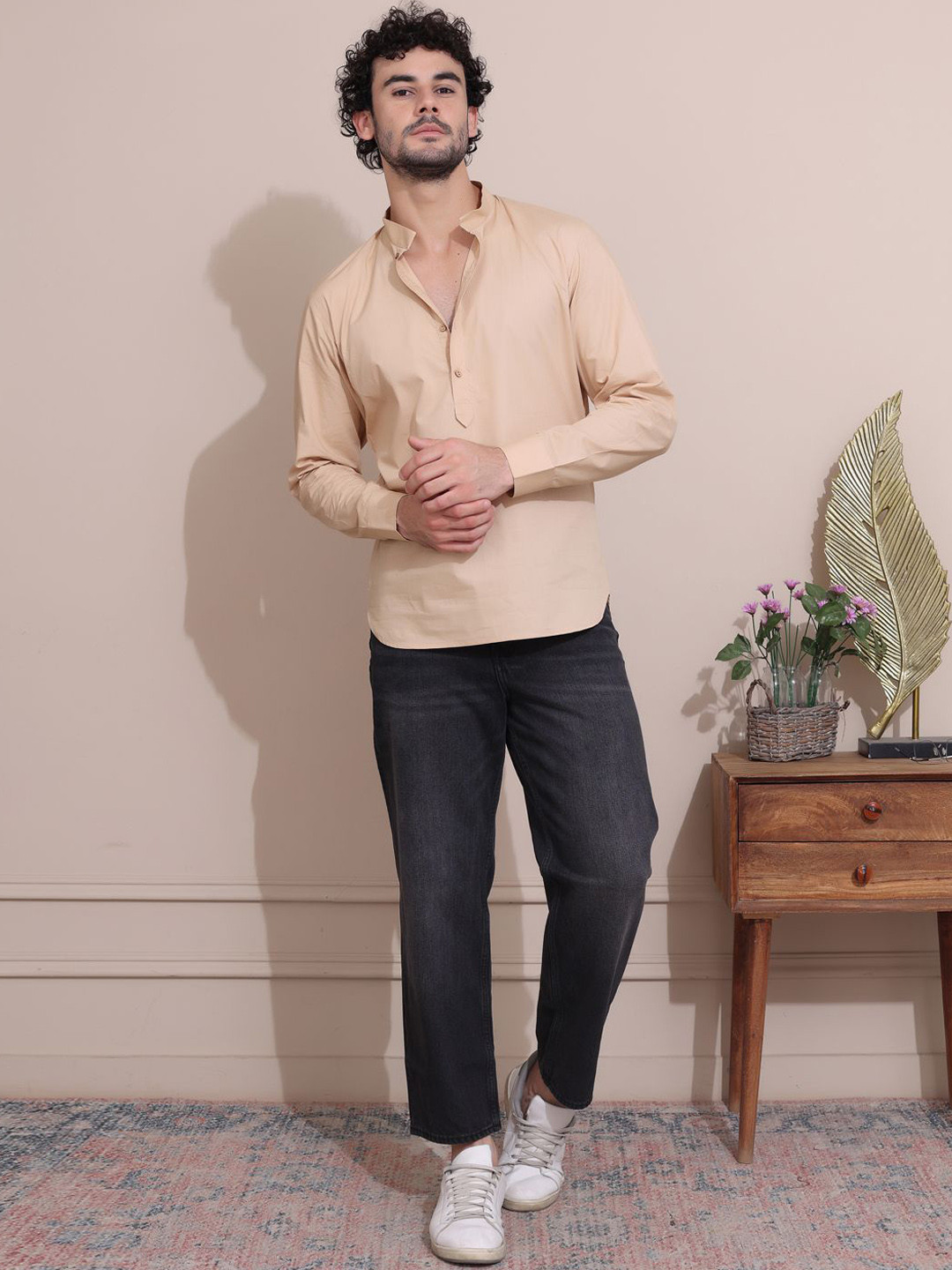 MIDAV Mandarin Collar Short Cotton Kurta