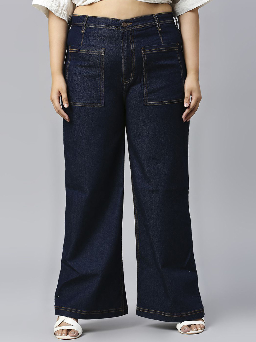 Turning Blue Women Plus Size Wide Leg High-Rise Clean Look Stretchable Jeans