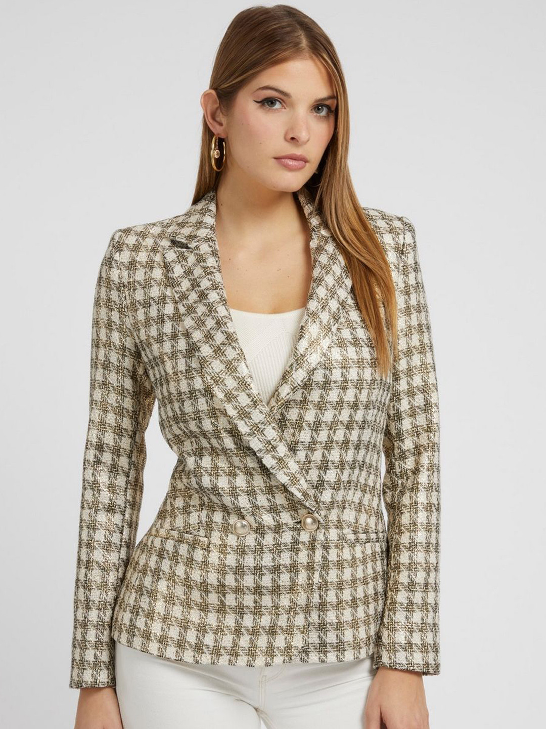 GUESS Checked Single-Breasted Casual Blazer