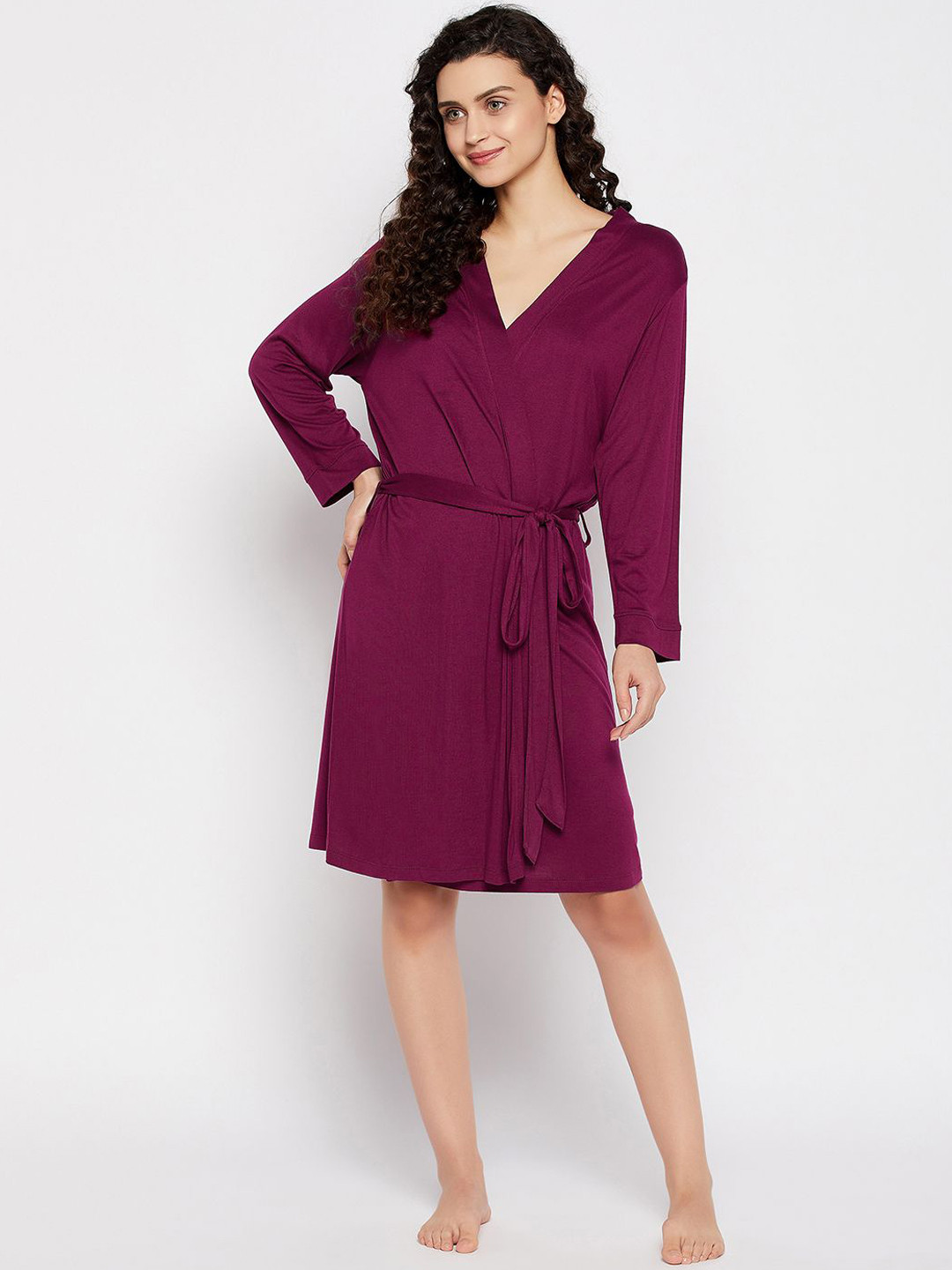 Clovia V-Neck Long Sleeves Cotton Robe