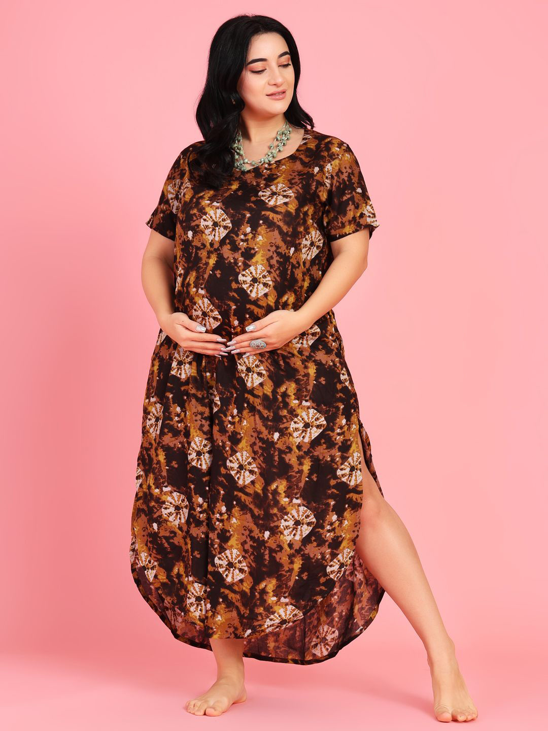 MAMMA PRESTO Tie and Dye Sweetheart Neck Maxi Maternity Nightdress