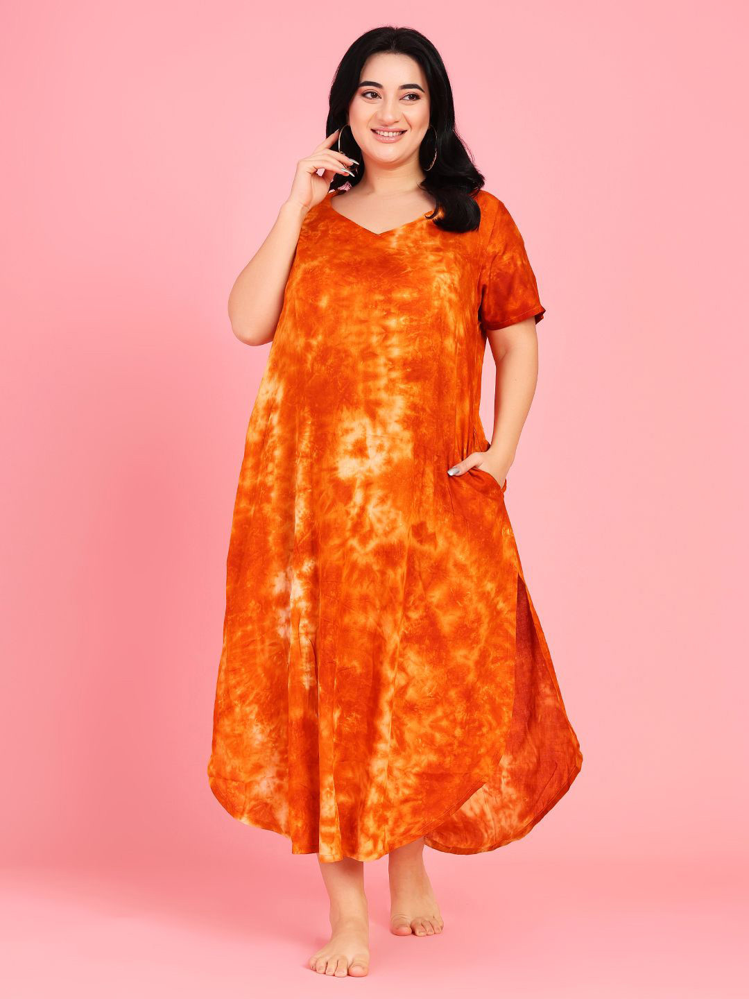 MAMMA PRESTO Tie and Dye Sweetheart Neck Maxi Maternity Nightdress