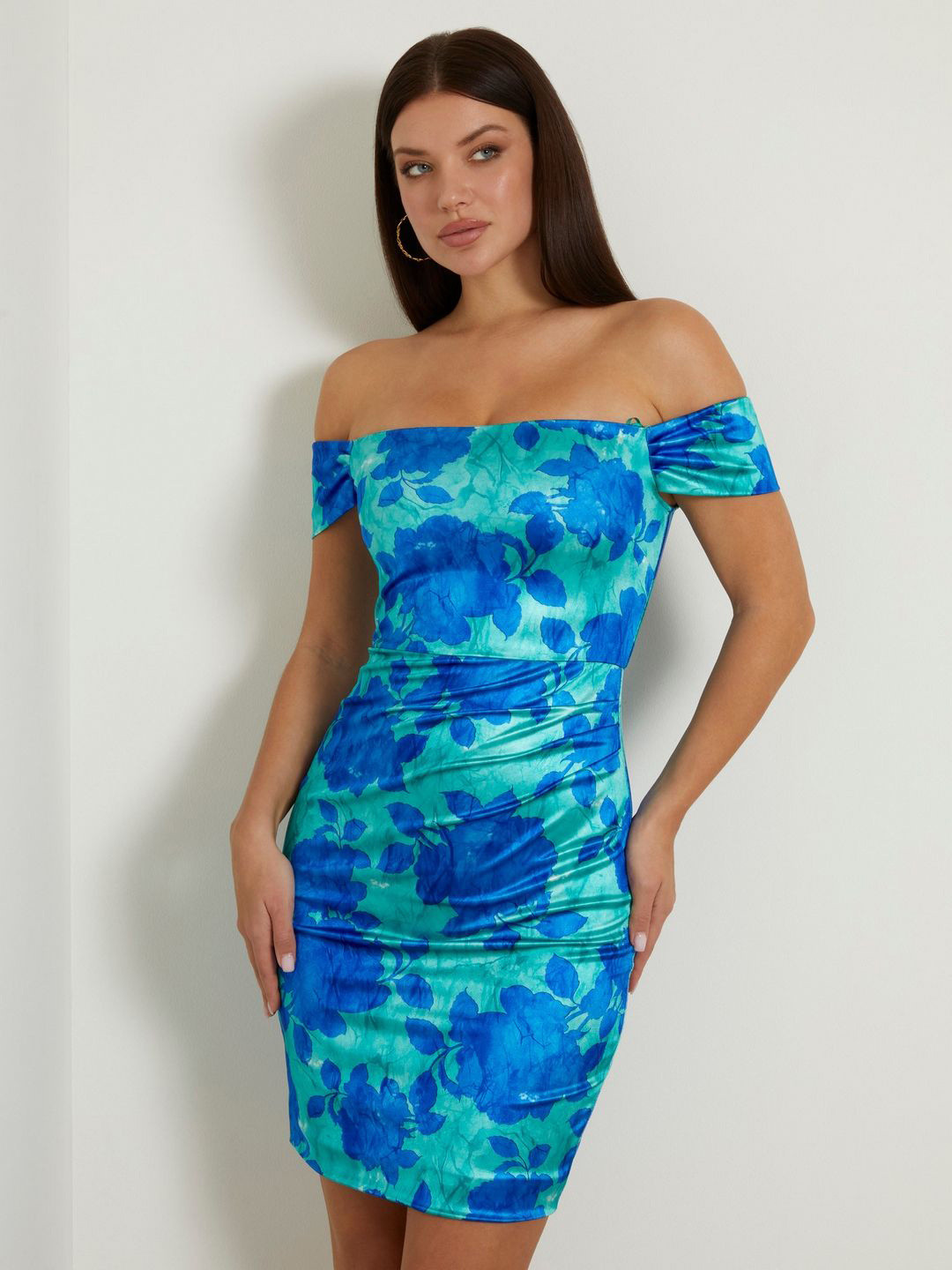 GUESS Women Floral Printed Off-Shoulder Bodycon Dress