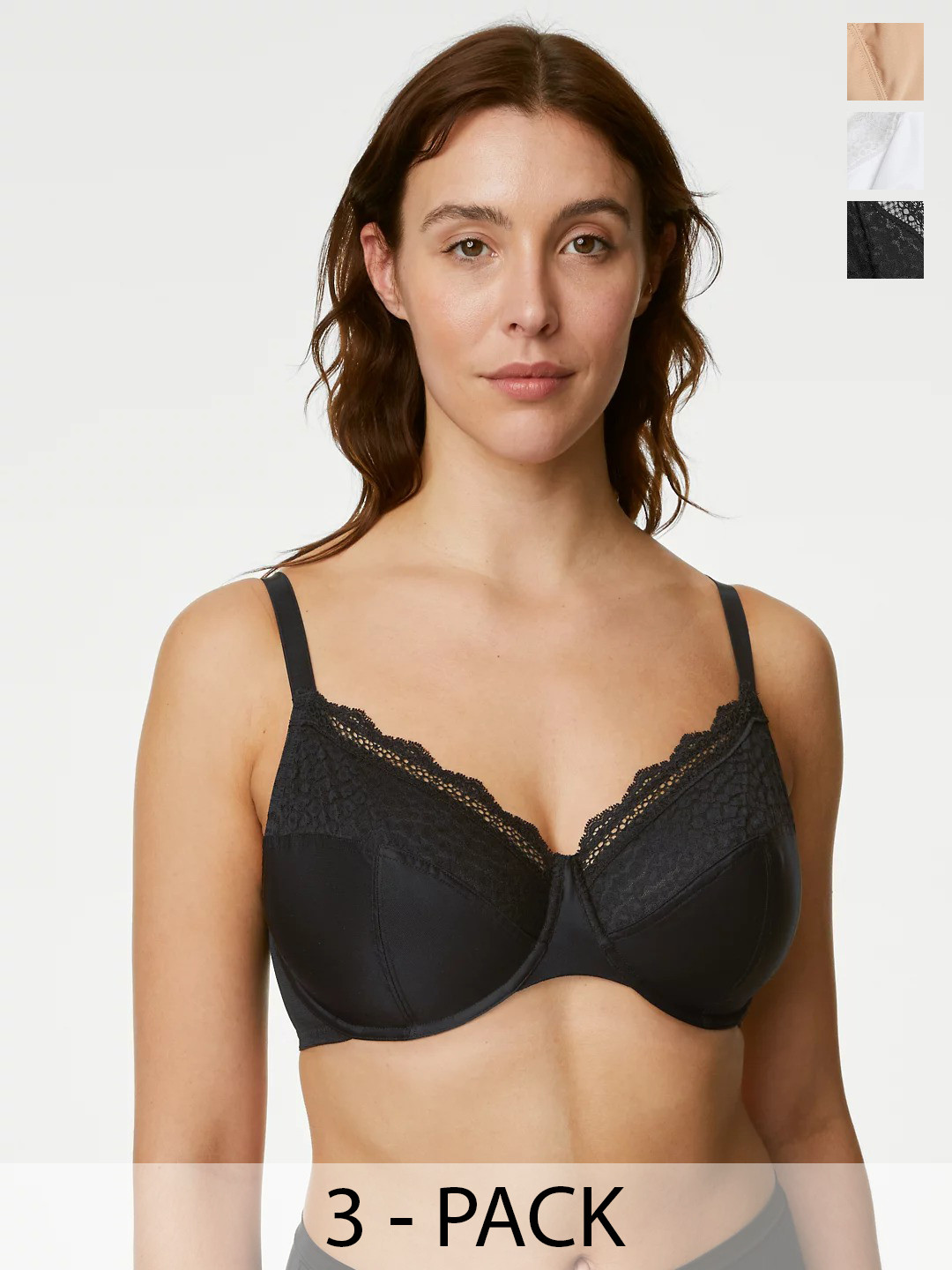 Marks & Spencer Pack of 3 Floral Lace Full Coverage Everyday Bras With All Day Comfort