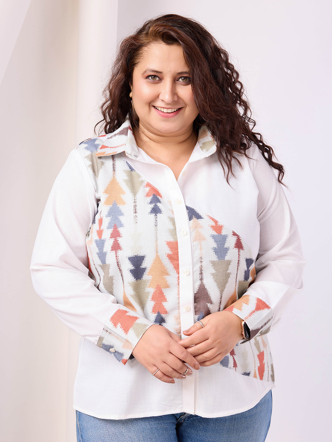 RACHNA Spread Collar Long Sleeves Standard Floral Printed Party Plus Size Shirt