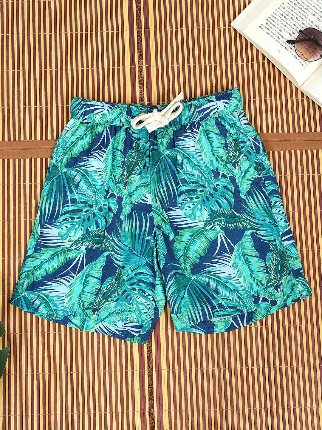 The Lion and The Fish Boys Hawaiian Tropical Printed Relaxed Fit Mid Rise Shorts