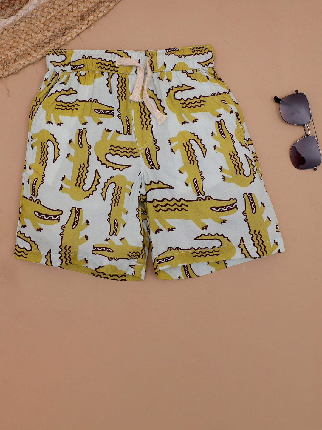 The Lion and The Fish Boys Crocodile Printed Relaxed Fit Mid-Rise Shorts