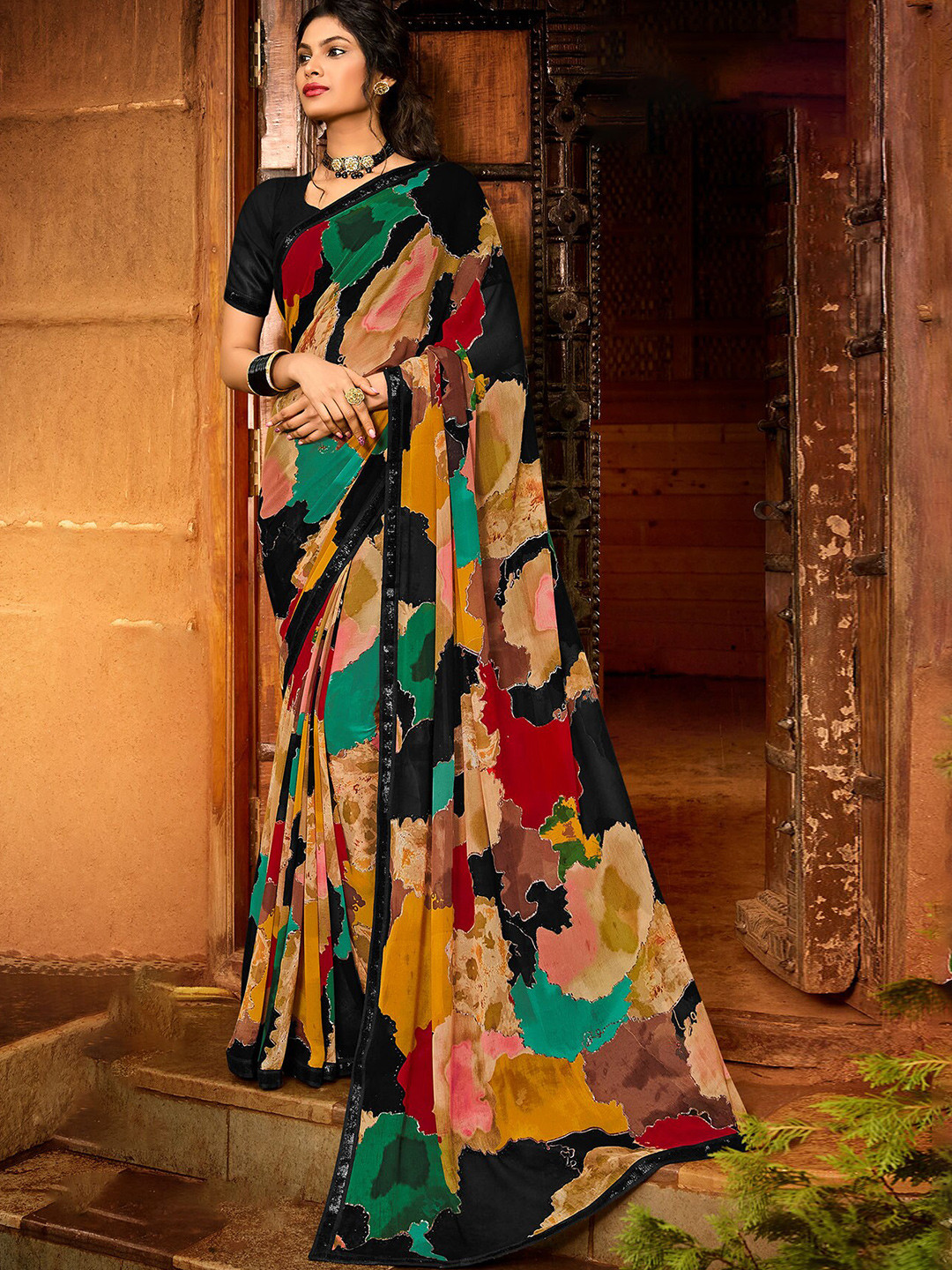 Laxmipati Abstract Pritnted Sequinned Saree