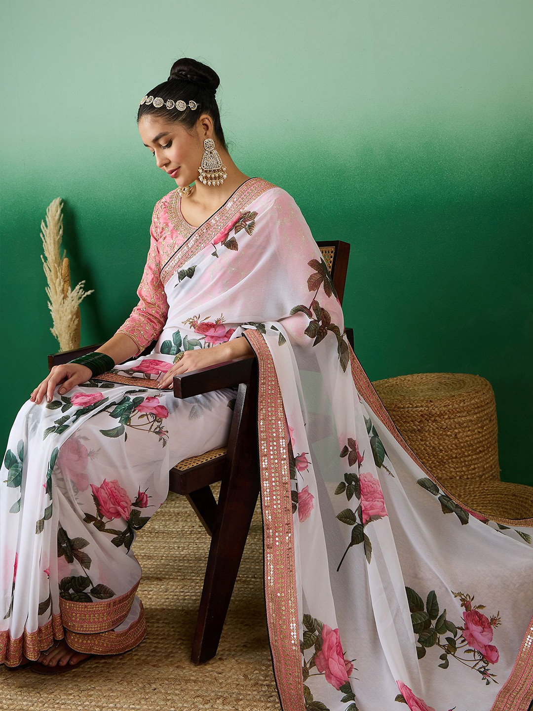 Sangria Floral-Printed Georgette Sarees