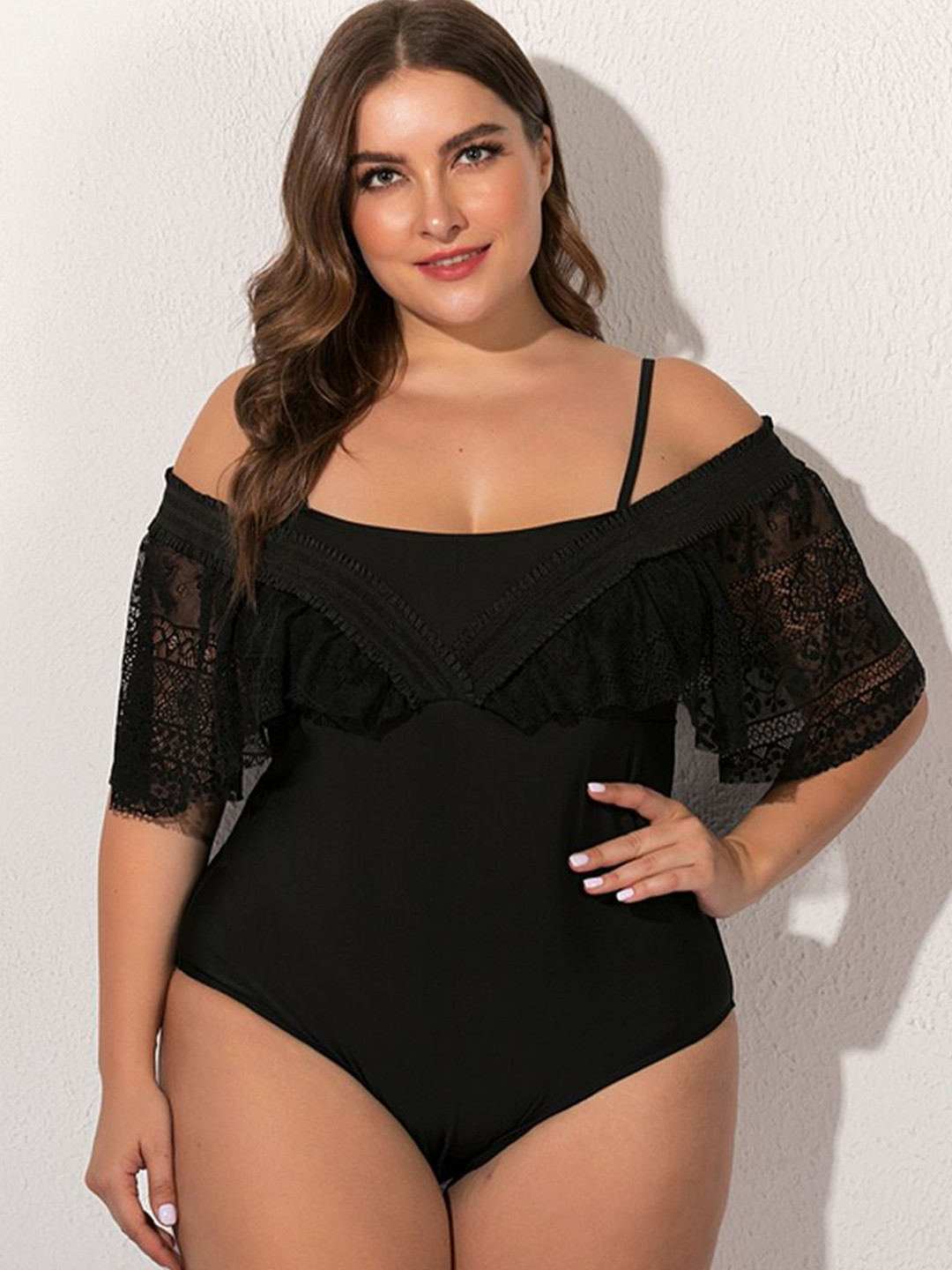 Plus Curvves Off Shoulder Swim Bodysuit
