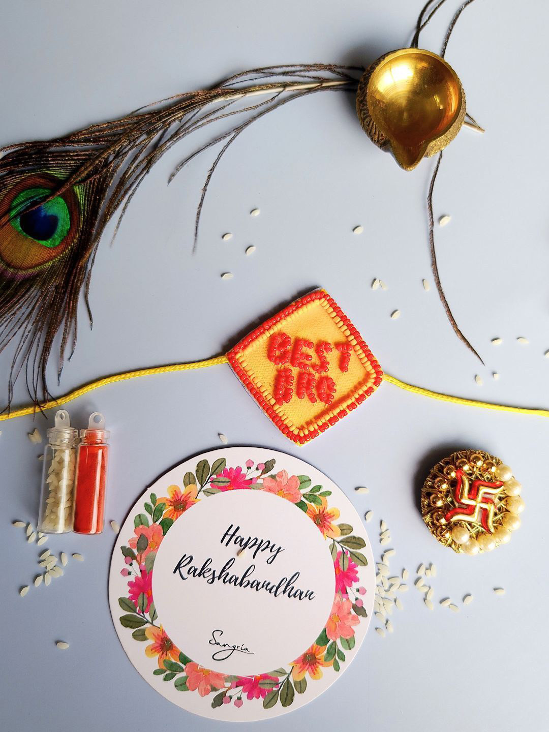 Sangria Red & Yellow Best Bro Beaded Thread Rakhi