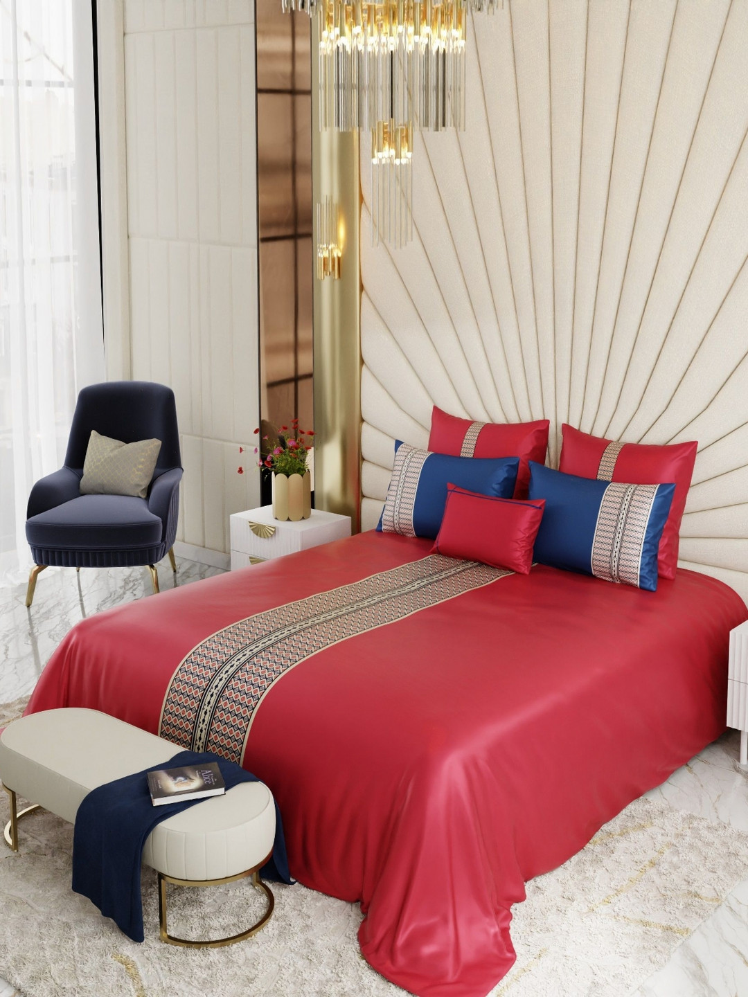 Stoa Paris Red Polyester 300 TC Super King Fine Bedsheet with 2 Pillow Covers-108 x 108 inches