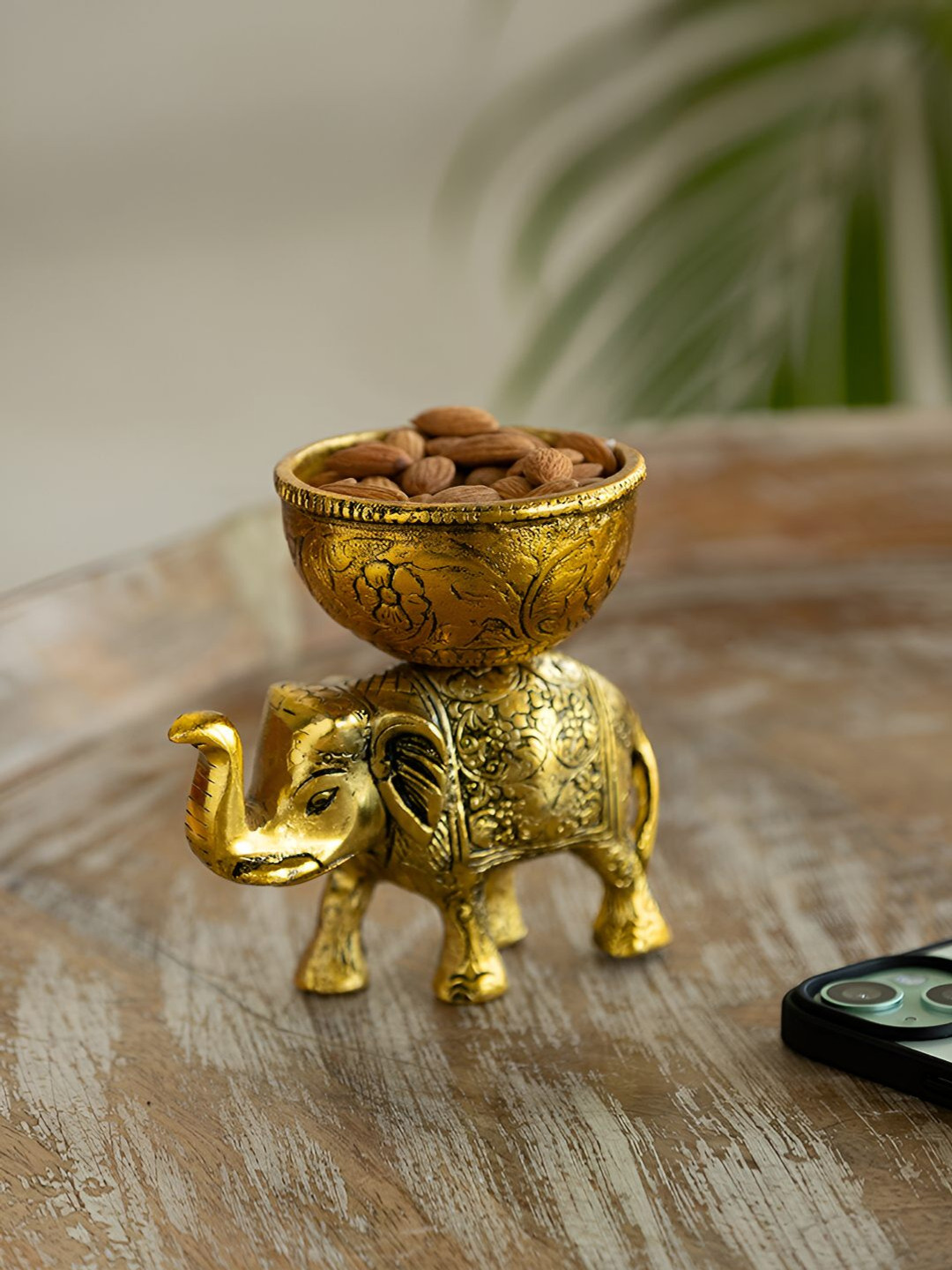ExclusiveLane Gold Toned Elephant Aluminum Decorative Refreshment Serveware Bowl