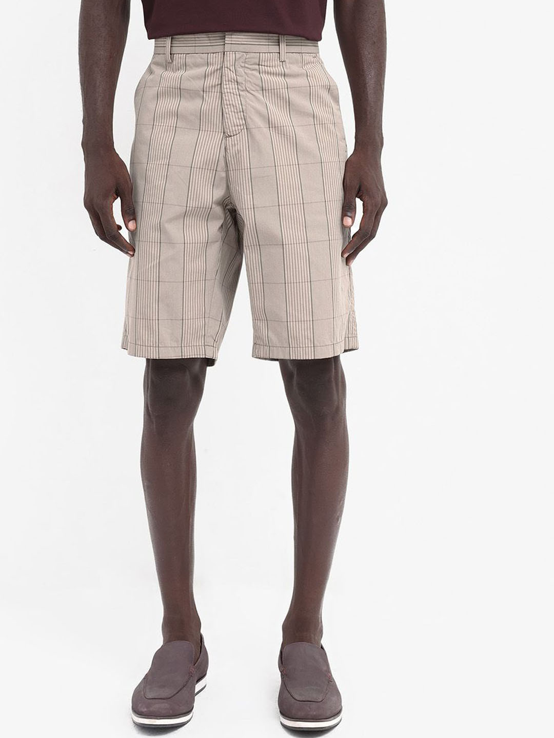 RARE RABBIT Men Brezi Regular Fit Checked Mid-Rise Shorts
