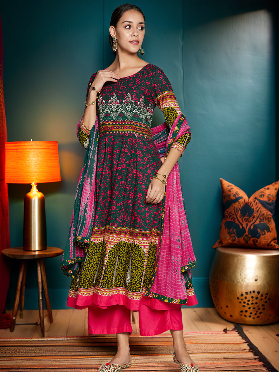 Pannkh Florl Printed Round Neck Anarkali Kurta