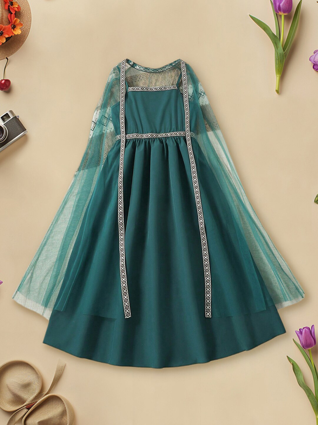 INCLUD Girls Fit & Flare Dress With Tulle Cape