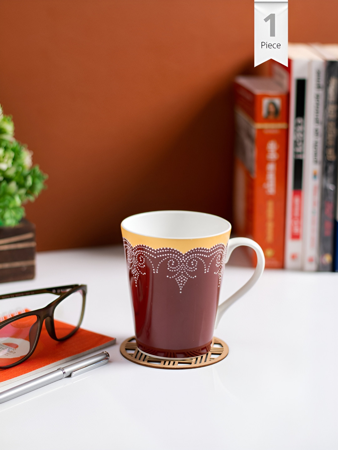 JCPL Diamond Mule Brown Ethnic Motifs Ceramic Microwave Safe Mug-340ml