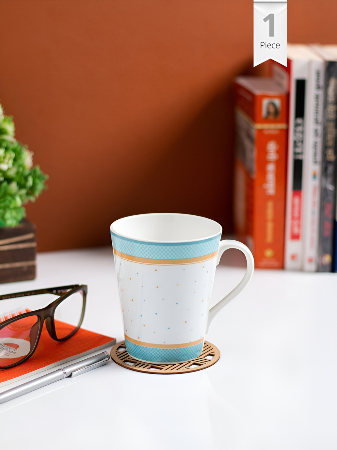 JCPL Premium & Golden Design White Textured Ceramic Handmade Mug-340ml