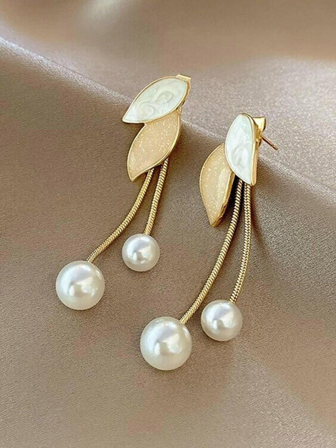 Fashion Frill Gold-Plated Beaded Contemporary Drop Earrings