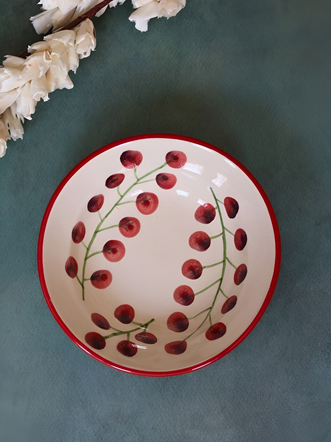 WEAVING HOMES White & Red Ceramic Plates