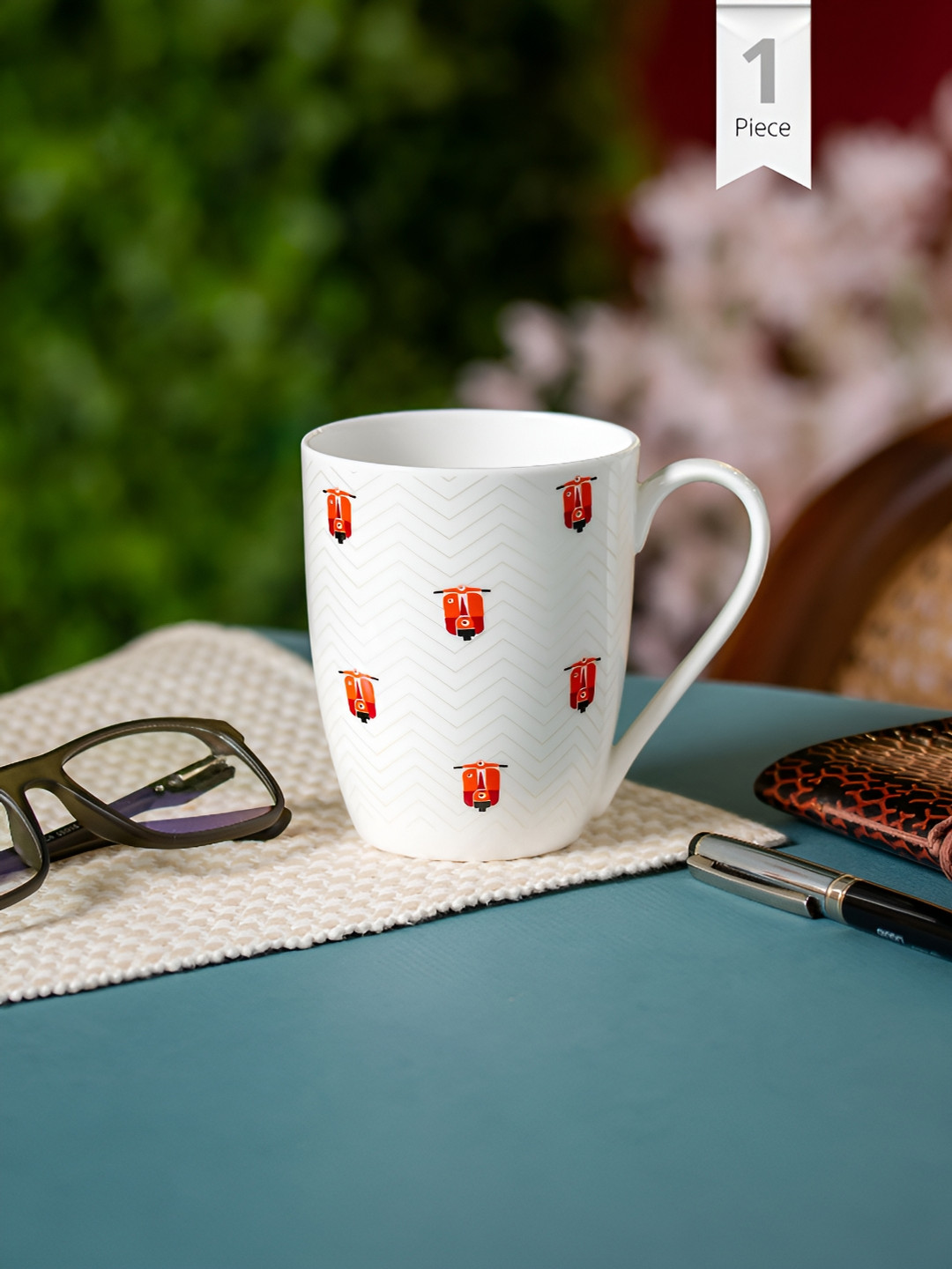 CLAY CRAFT White Conversational Ceramic Microwave Safe Mug-300ml